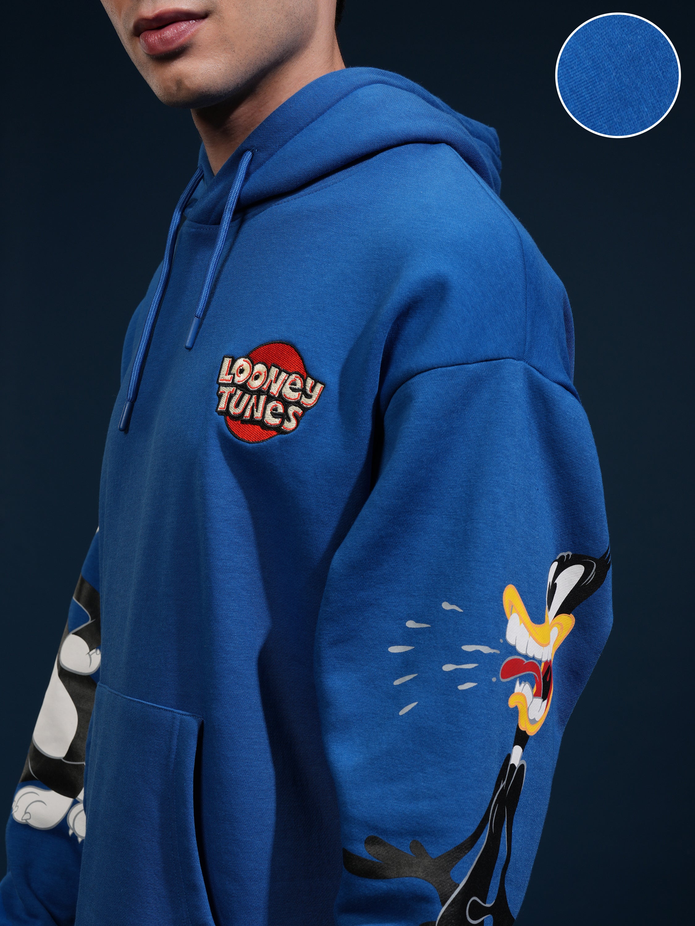WB By Highlander Men Blue Looney Tunes Hooded Pullover Sweatshirt - Blue - Image 5