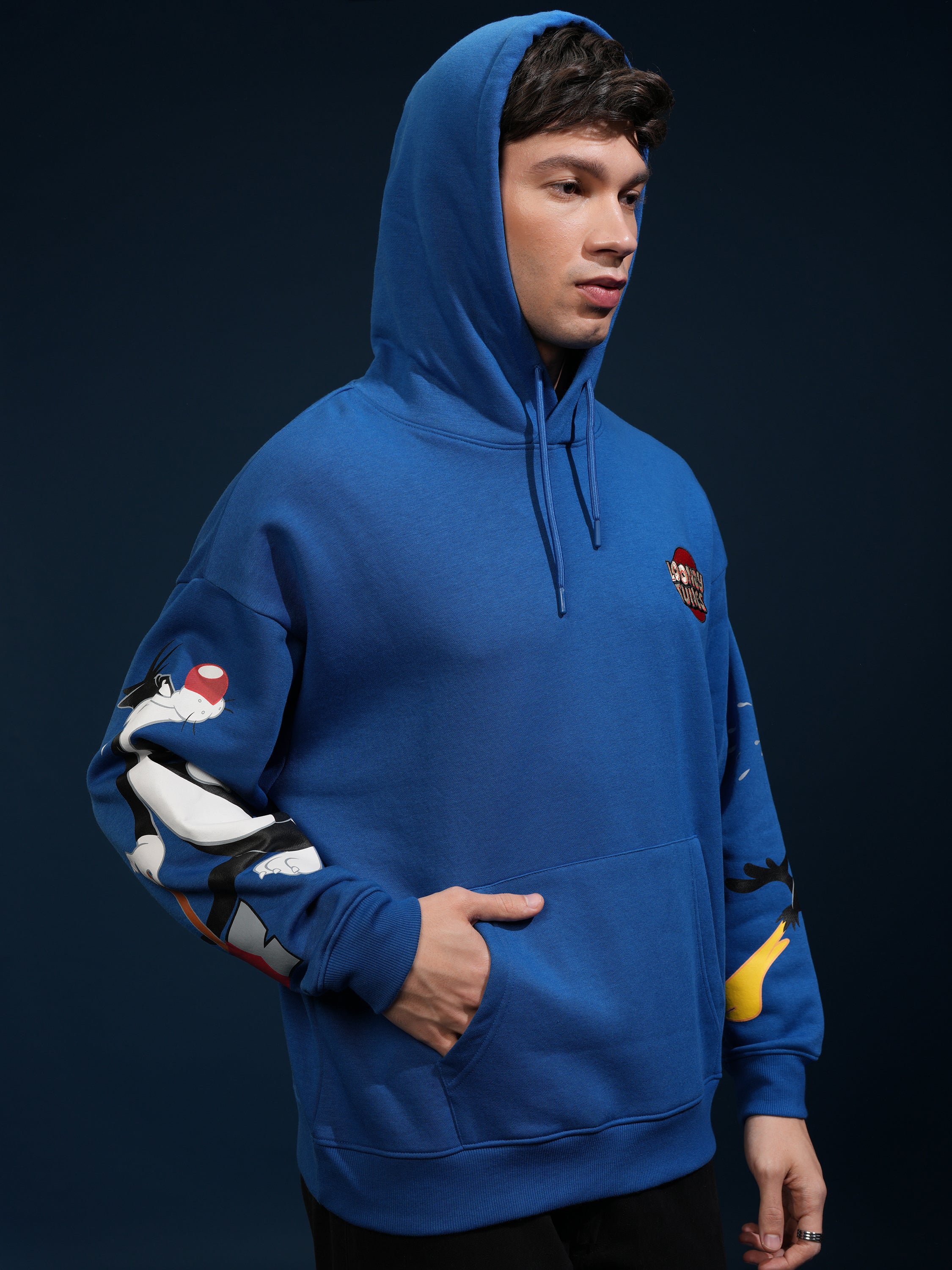 WB By Highlander Men Blue Looney Tunes Hooded Pullover Sweatshirt - Blue - Image 6