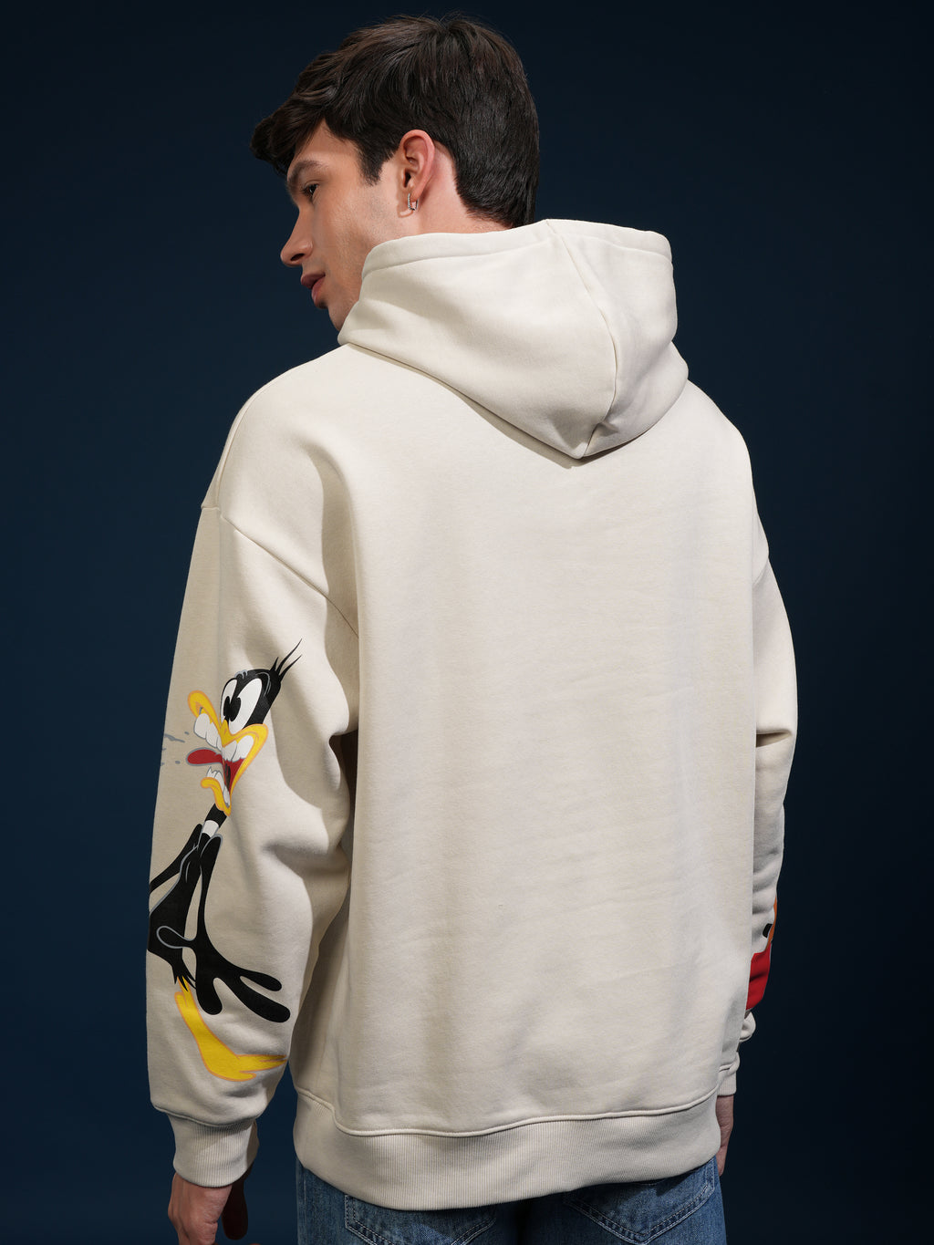 WB By Highlander Men Beige Looney Tunes Hooded Pullover Sweatshirt - Beige - Image 3