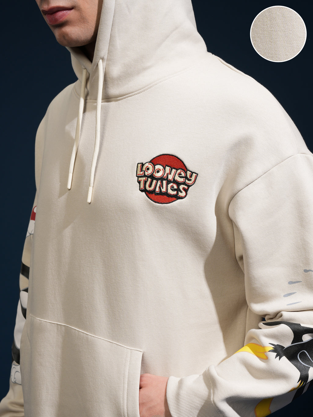 WB By Highlander Men Beige Looney Tunes Hooded Pullover Sweatshirt - Beige - Image 5