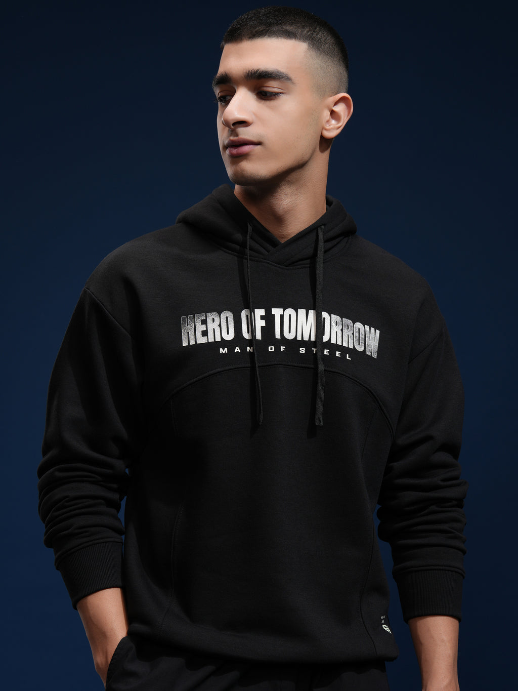 DC By Highlander Men Black Superman Hooded Pullover Sweatshirt - Black - Image 3