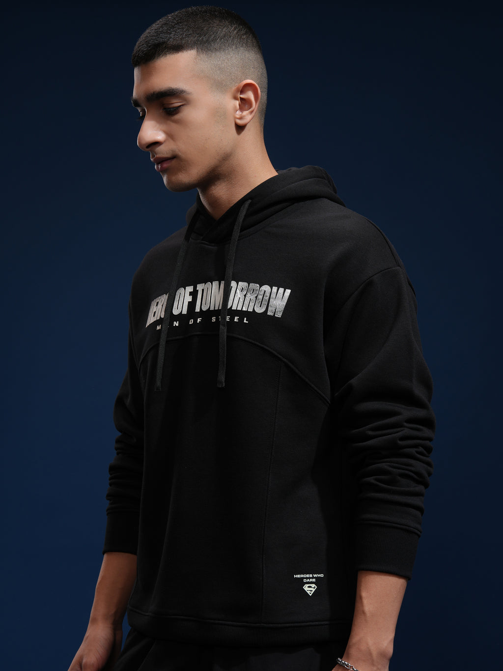 DC By Highlander Men Black Superman Hooded Pullover Sweatshirt - Black - Image 4