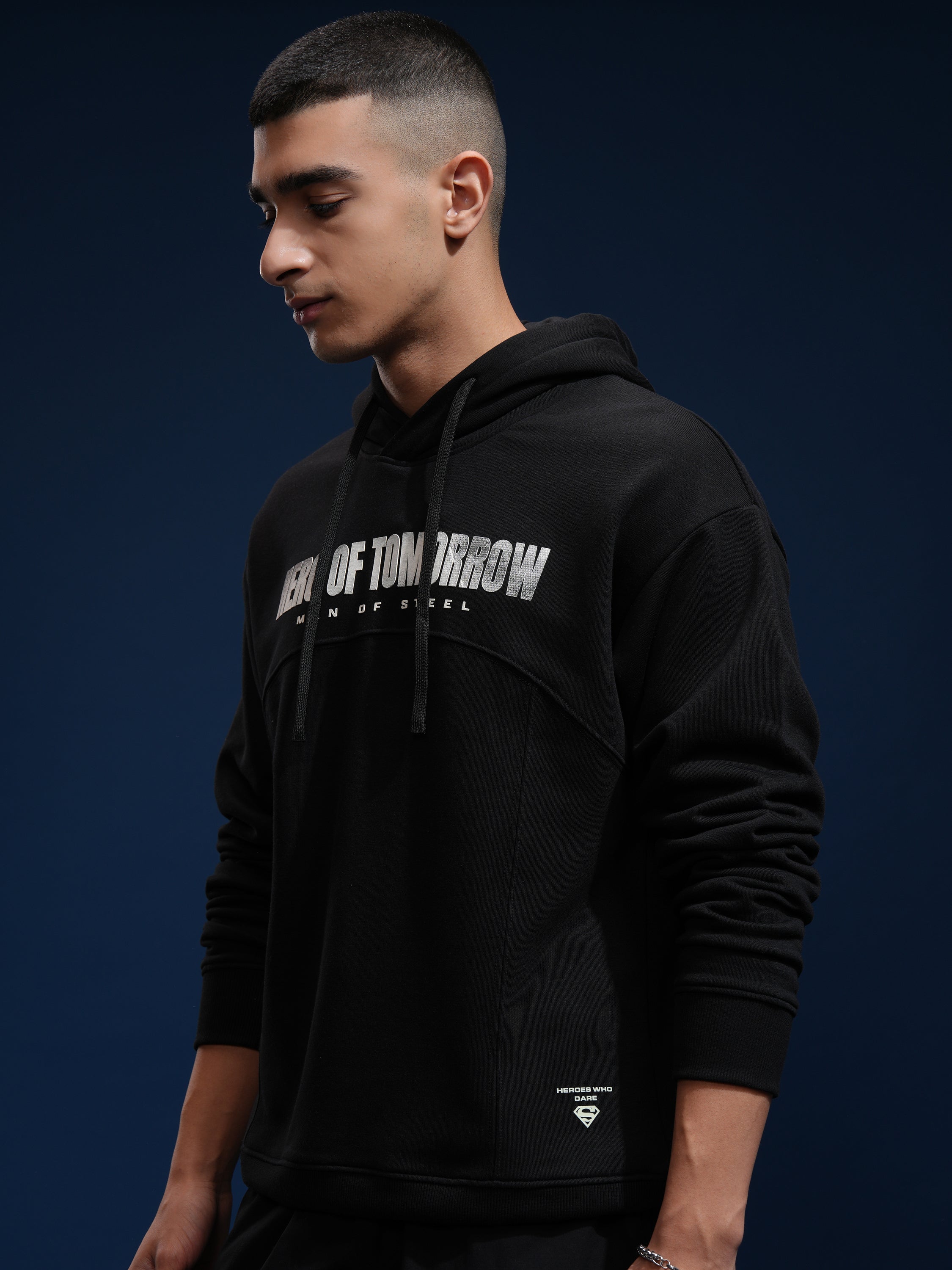 DC By Highlander Men Black Superman Hooded Pullover Sweatshirt - Black - Image 4
