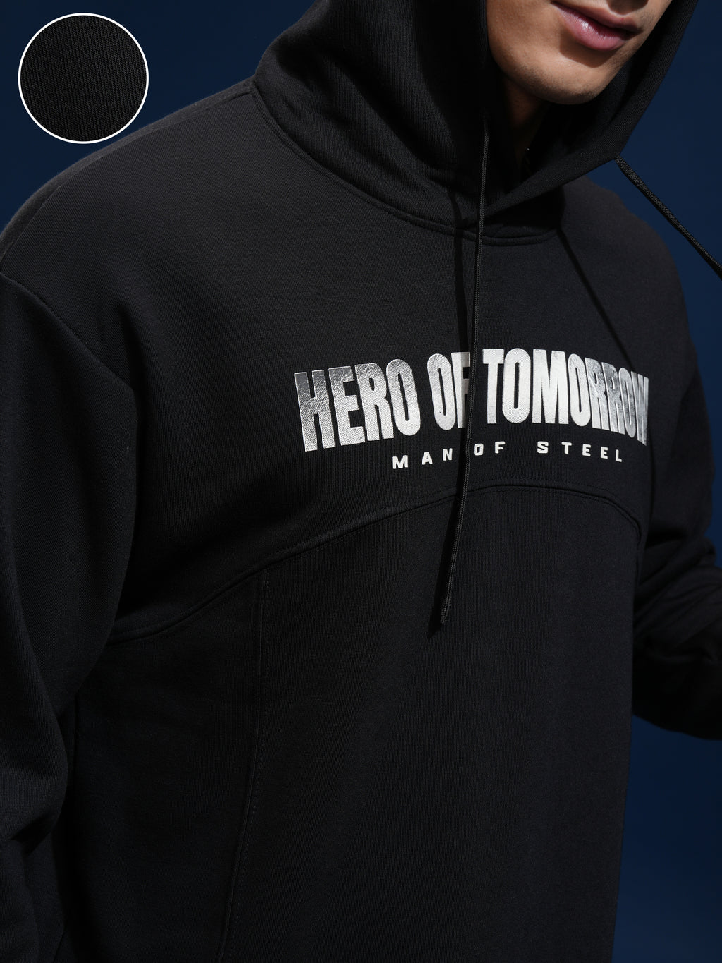 DC By Highlander Men Black Superman Hooded Pullover Sweatshirt - Black - Image 5