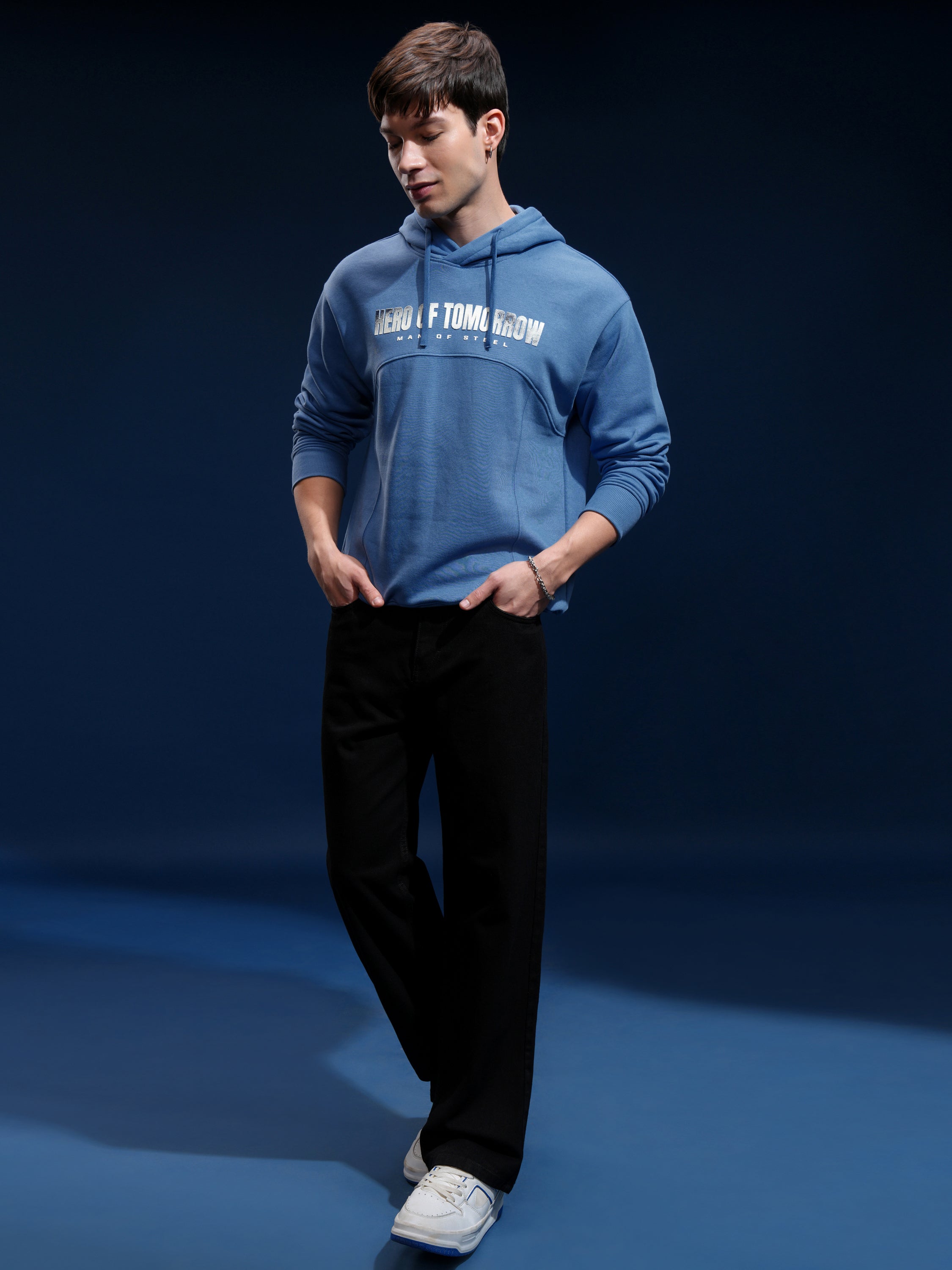 DC By Highlander Men Blue Superman Hooded Pullover Sweatshirt - Blue - Image 2