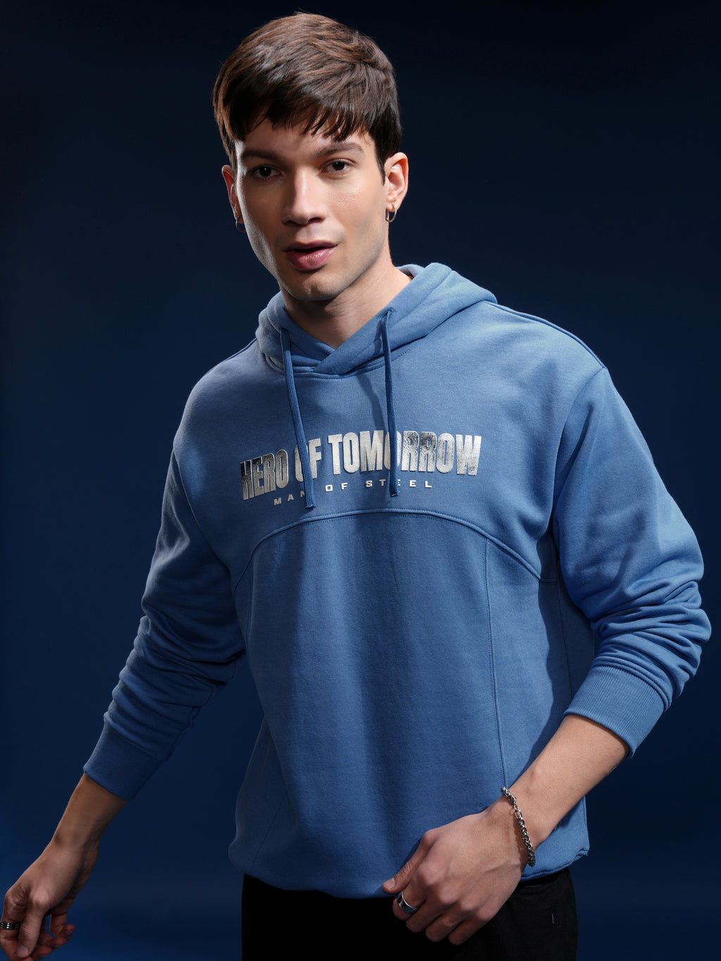 DC By Highlander Men Blue Superman Hooded Pullover Sweatshirt - Blue - Image 3