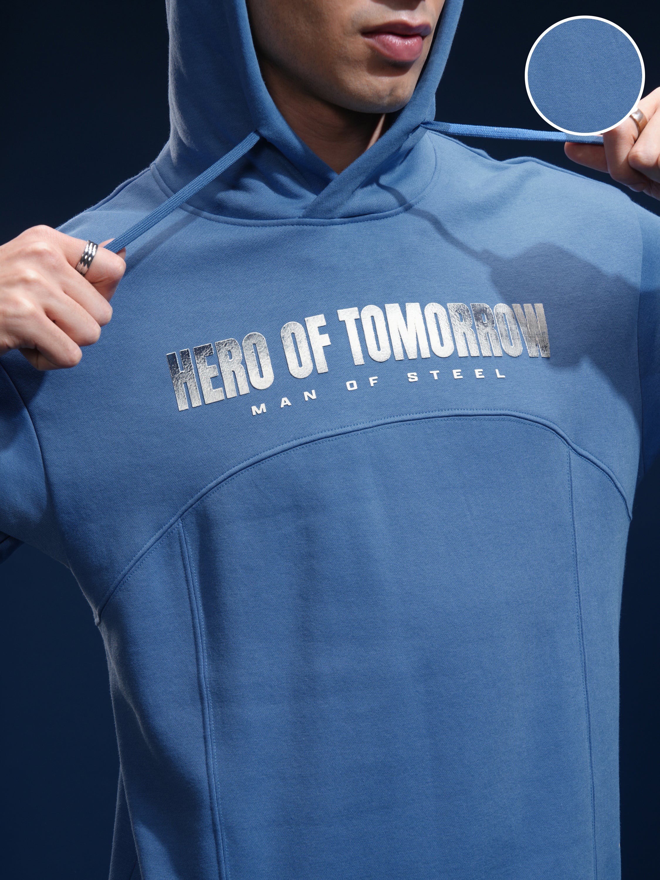 DC By Highlander Men Blue Superman Hooded Pullover Sweatshirt - Blue - Image 5