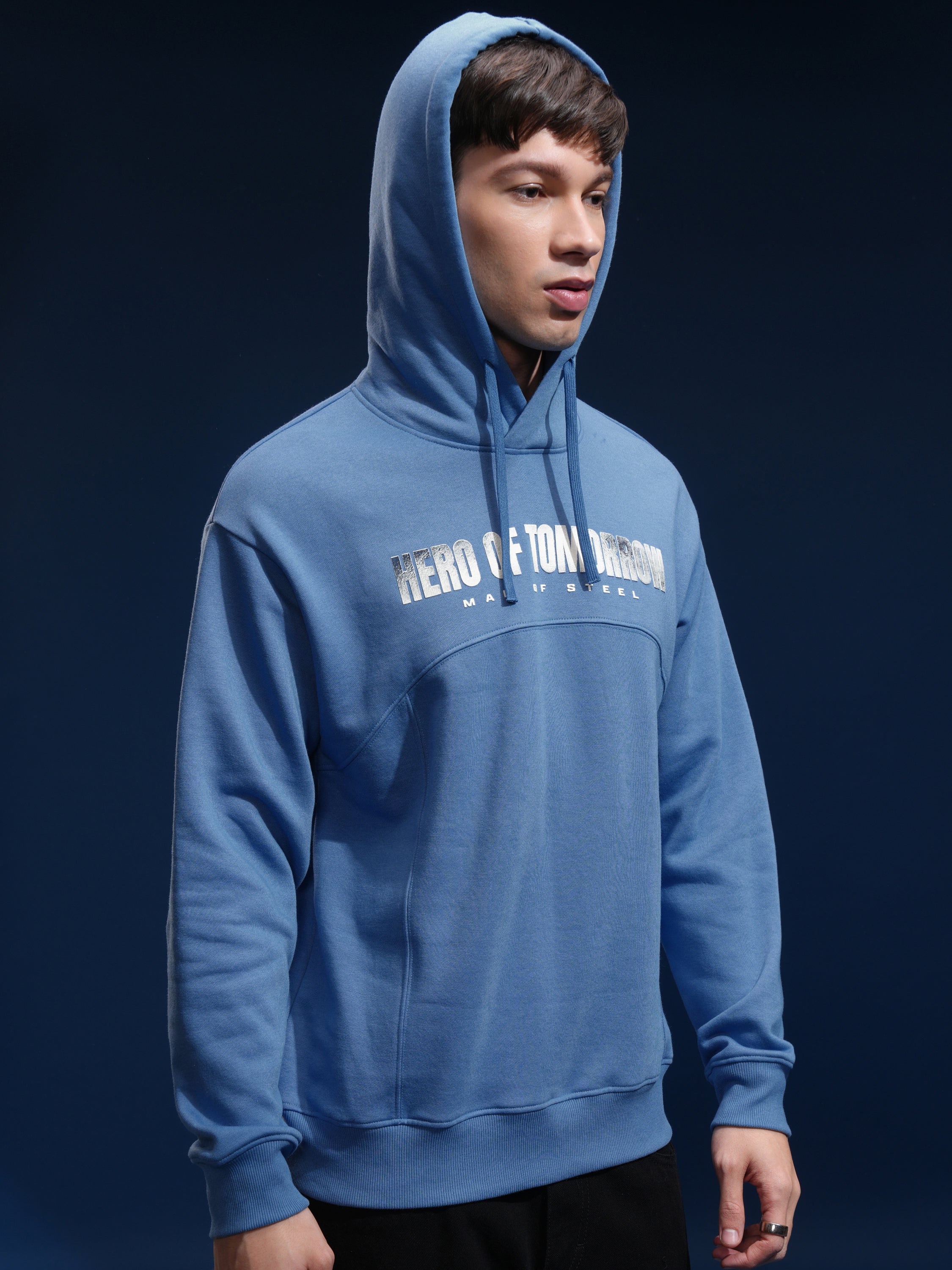 DC By Highlander Men Blue Superman Hooded Pullover Sweatshirt - Blue - Image 6