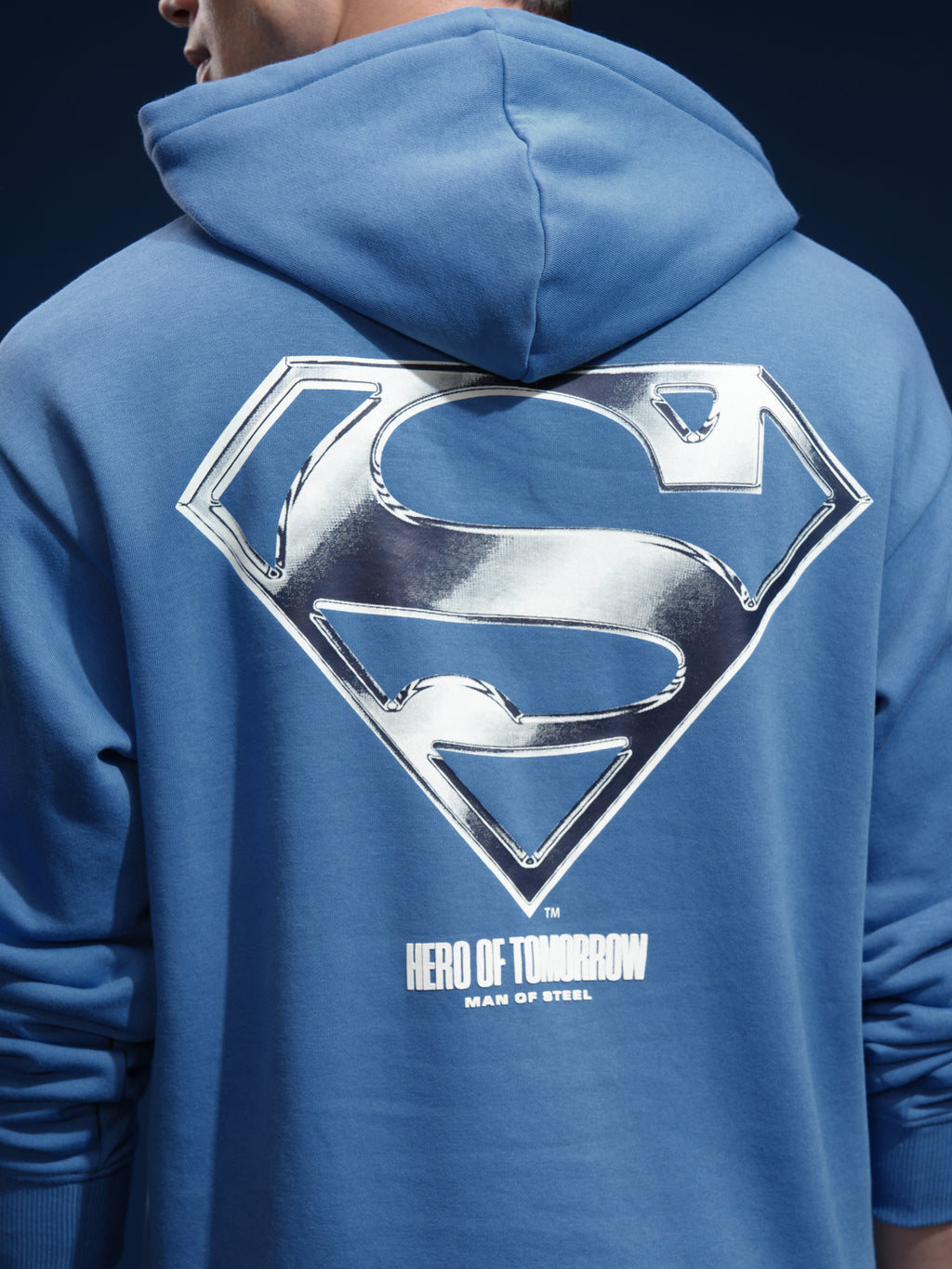 DC By Highlander Men Blue Superman Hooded Pullover Sweatshirt - Blue - Image 7