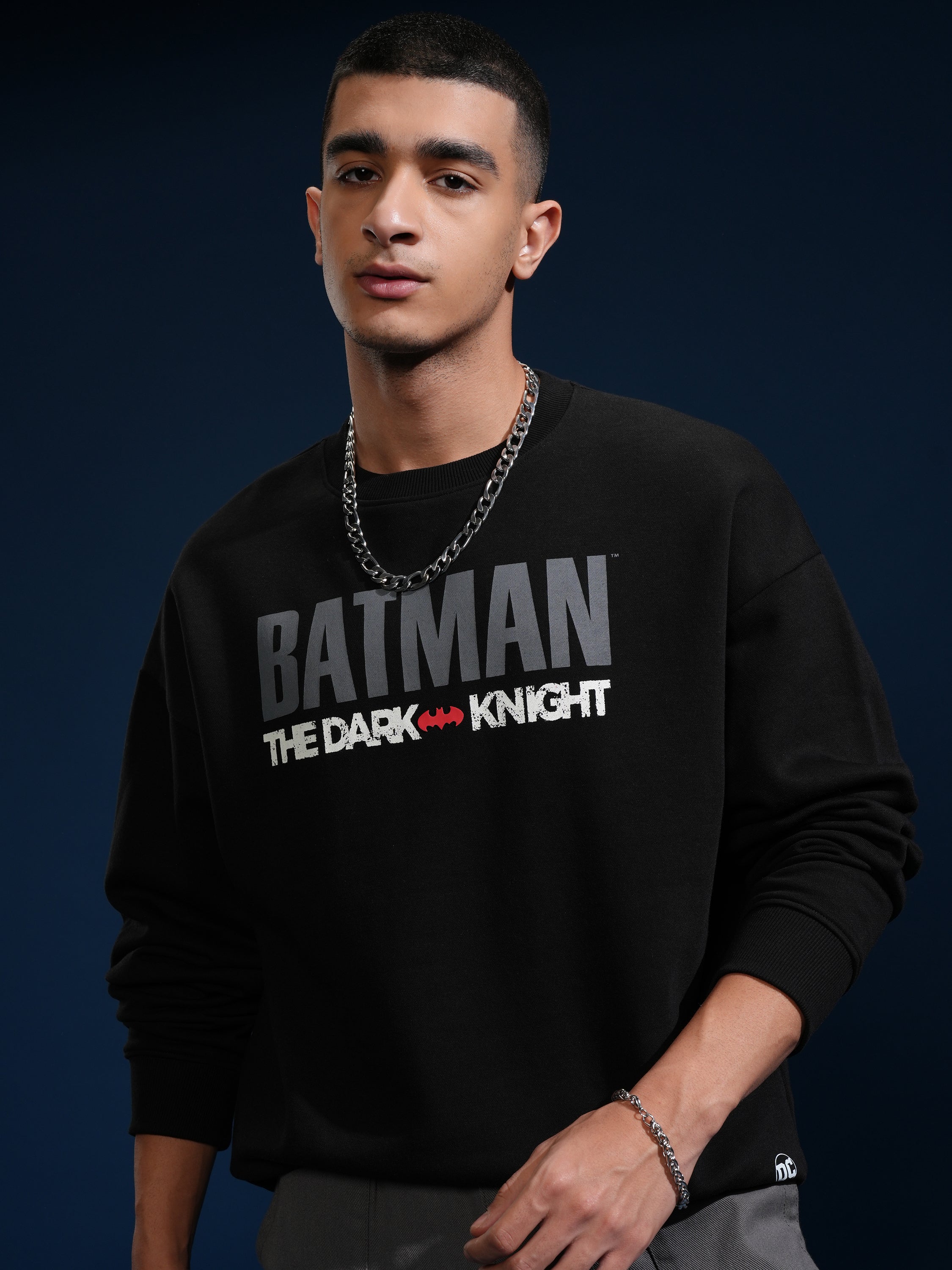 DC By Highlander Men Black Batman Round Neck Pullover Sweatshirt - Black - Image 3