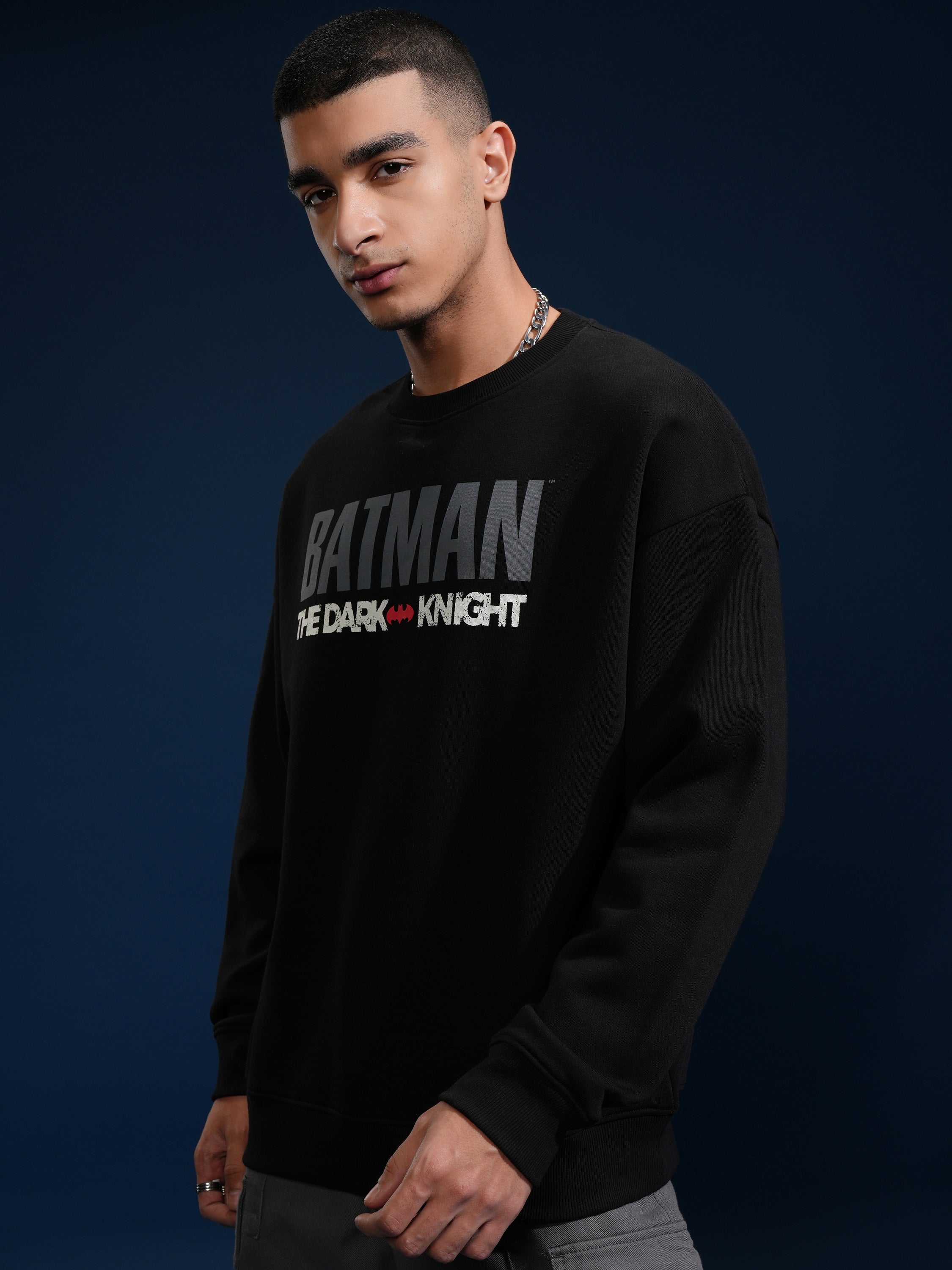DC By Highlander Men Black Batman Round Neck Pullover Sweatshirt - Black - Image 4
