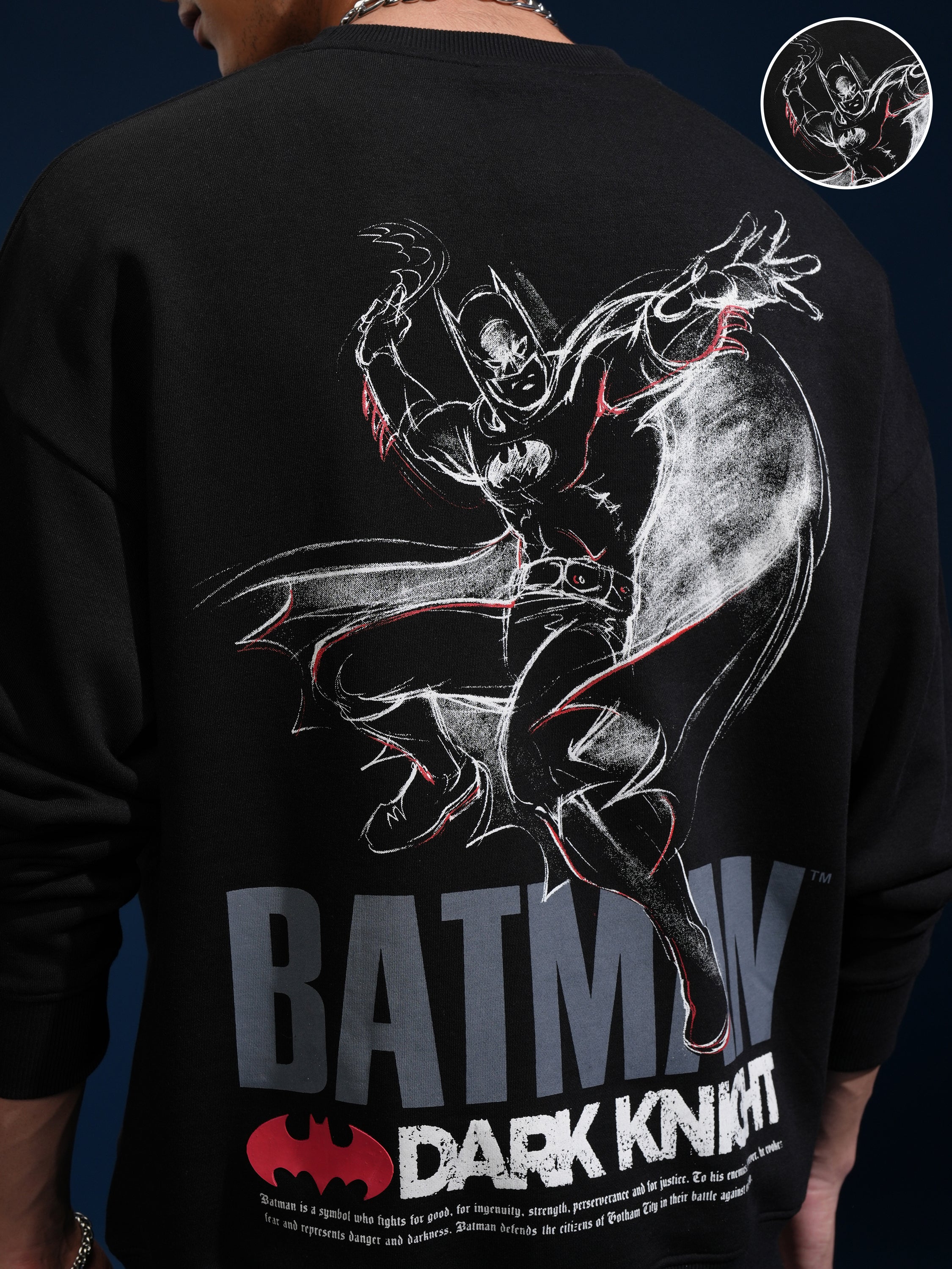 DC By Highlander Men Black Batman Round Neck Pullover Sweatshirt - Black - Image 5
