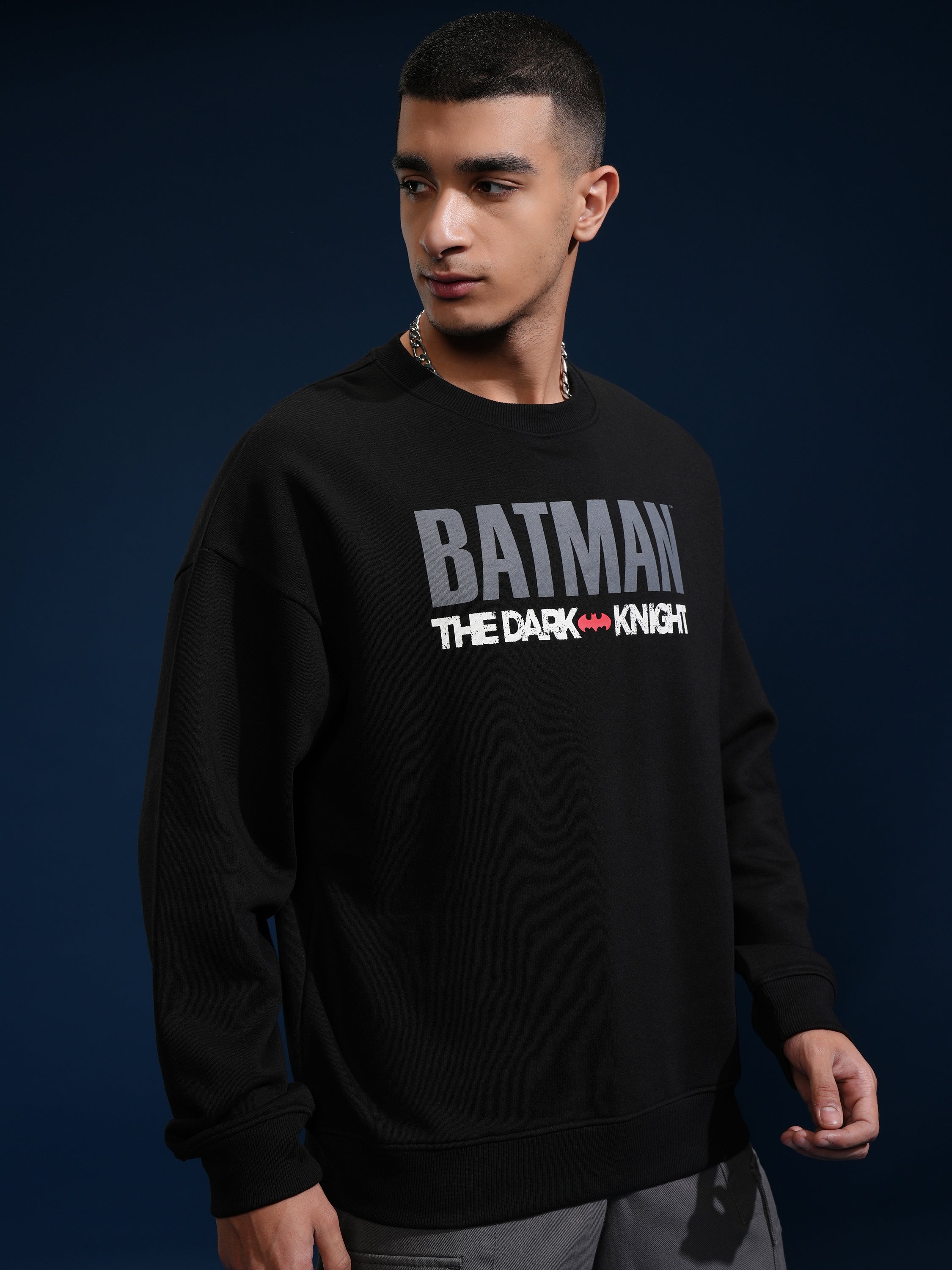 DC By Highlander Men Black Batman Round Neck Pullover Sweatshirt - Black - Image 6