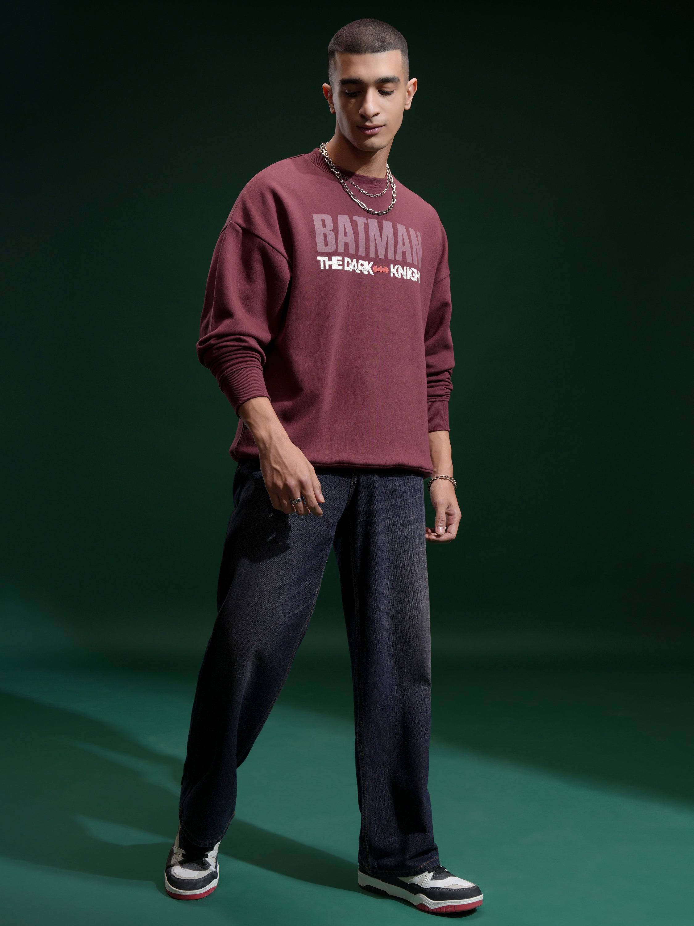 DC By Highlander Men Maroon Batman Round Neck Pullover Sweatshirt - Maroon - Image 2