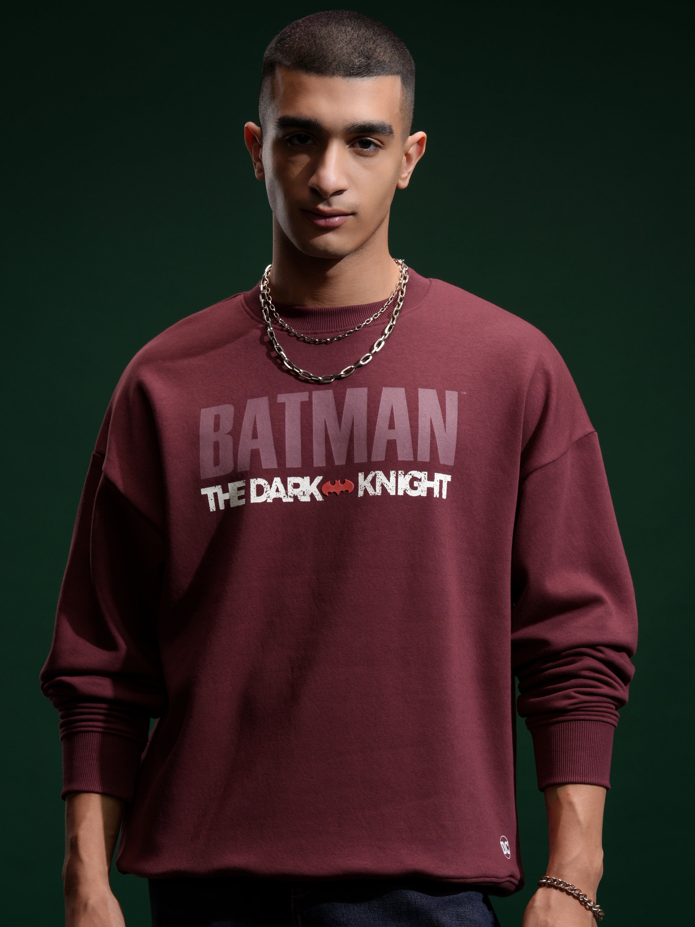 DC By Highlander Men Maroon Batman Round Neck Pullover Sweatshirt - Maroon - Image 3