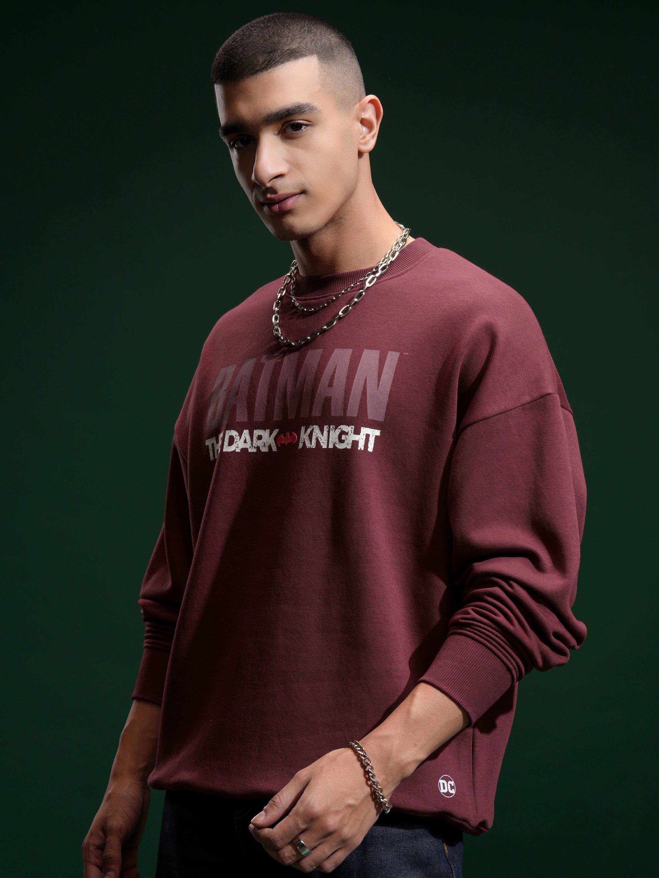 DC By Highlander Men Maroon Batman Round Neck Pullover Sweatshirt - Maroon - Image 4