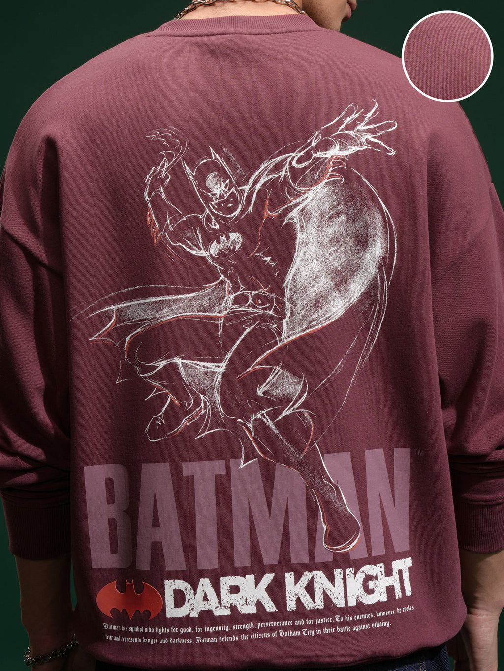 DC By Highlander Men Maroon Batman Round Neck Pullover Sweatshirt - Maroon - Image 5