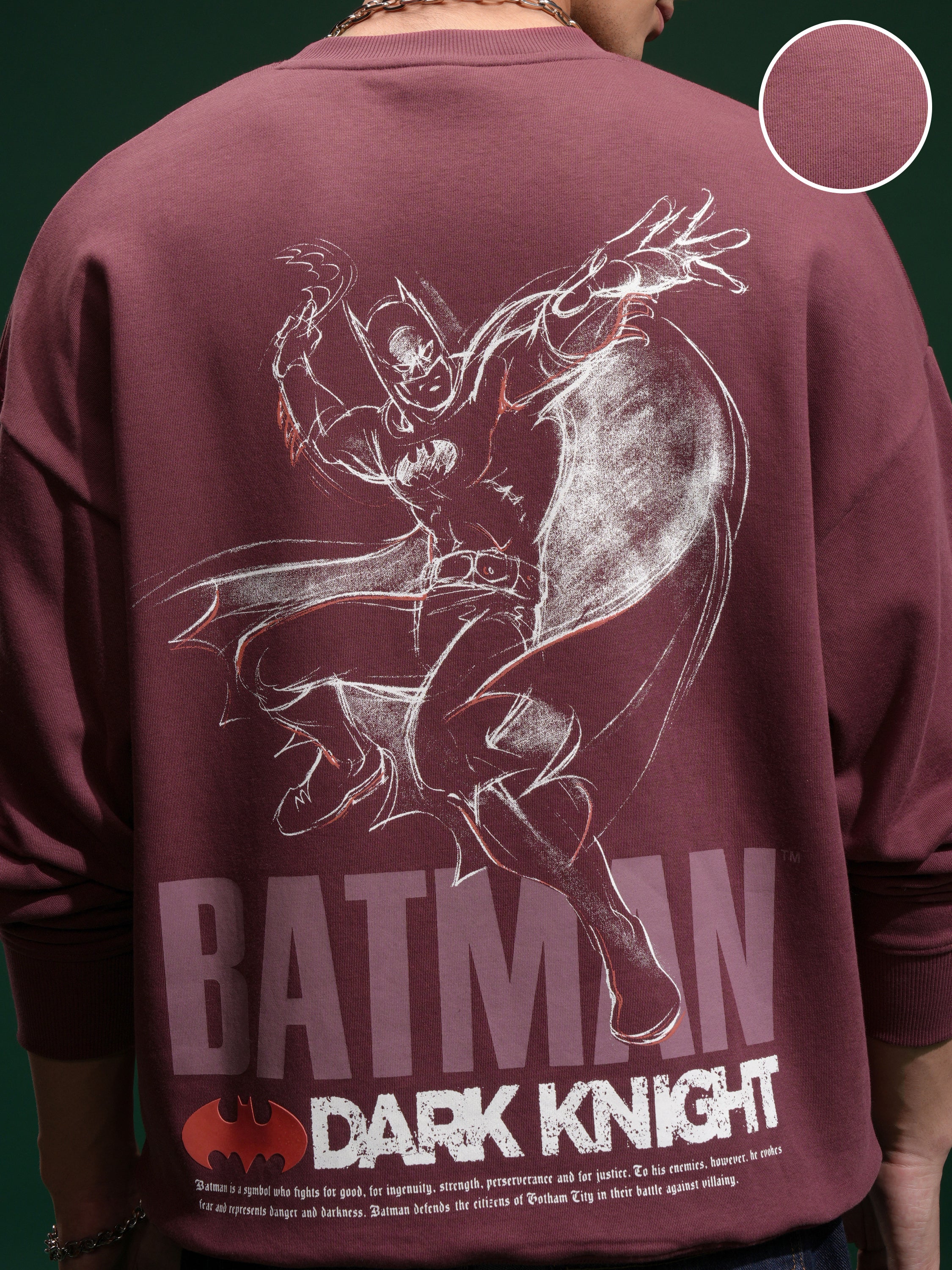 DC By Highlander Men Maroon Batman Round Neck Pullover Sweatshirt - Maroon - Image 5