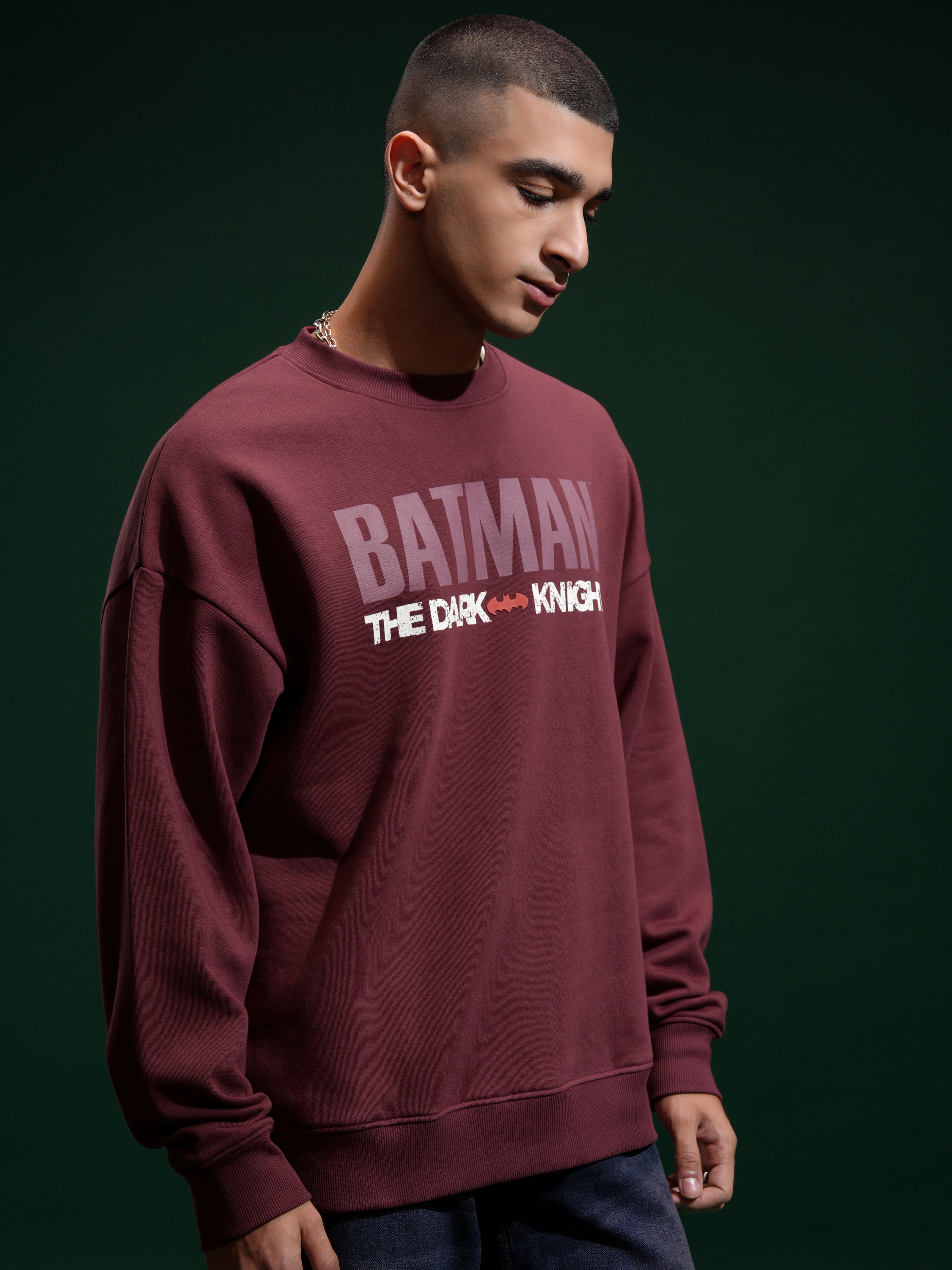 DC By Highlander Men Maroon Batman Round Neck Pullover Sweatshirt - Maroon - Image 6