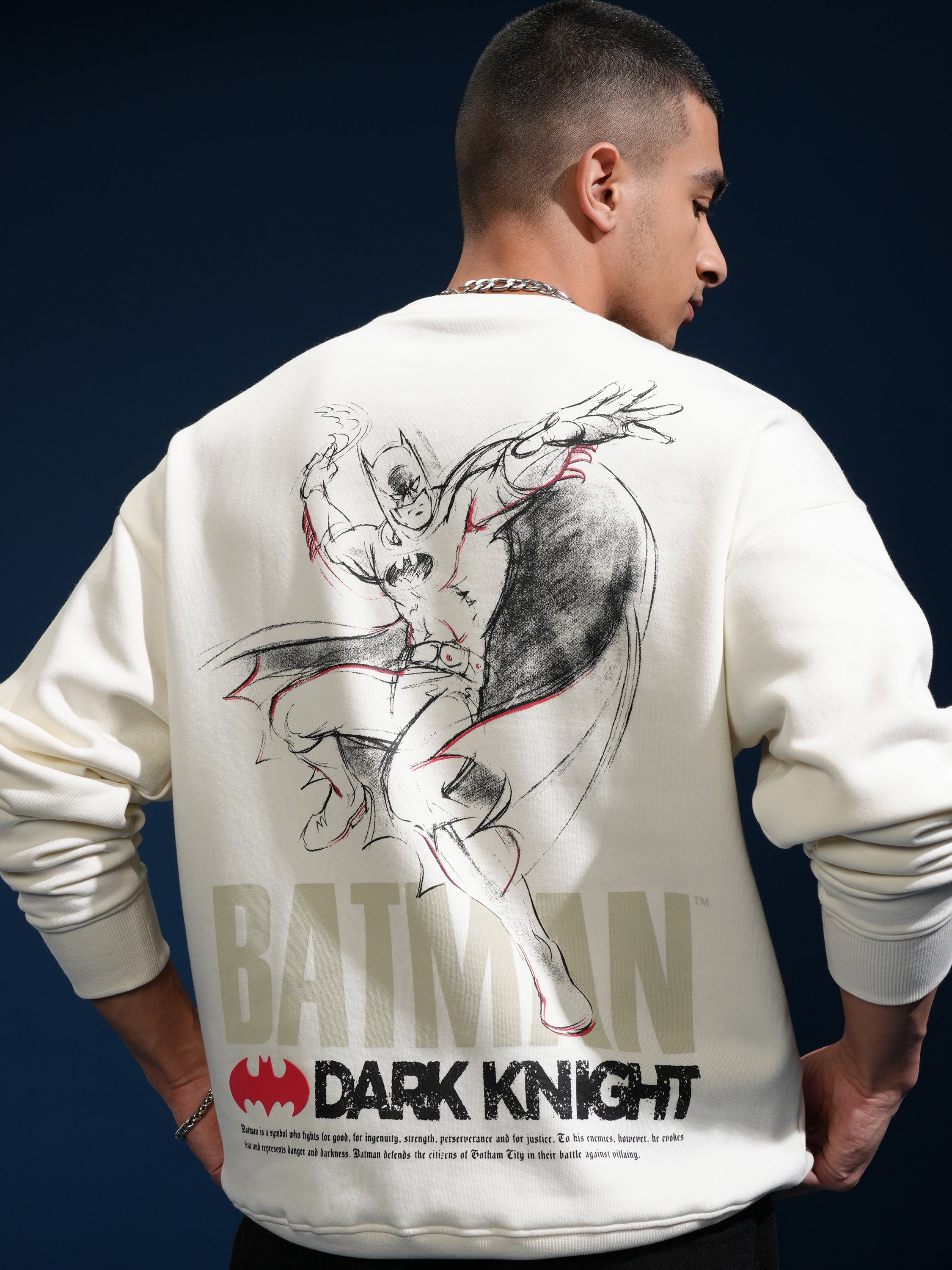 DC By Highlander Men White Batman Round Neck Pullover Sweatshirt - White - Image 1