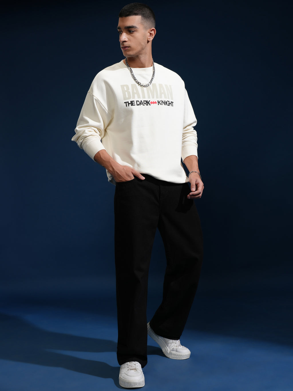 DC By Highlander Men White Batman Round Neck Pullover Sweatshirt - White - Image 2