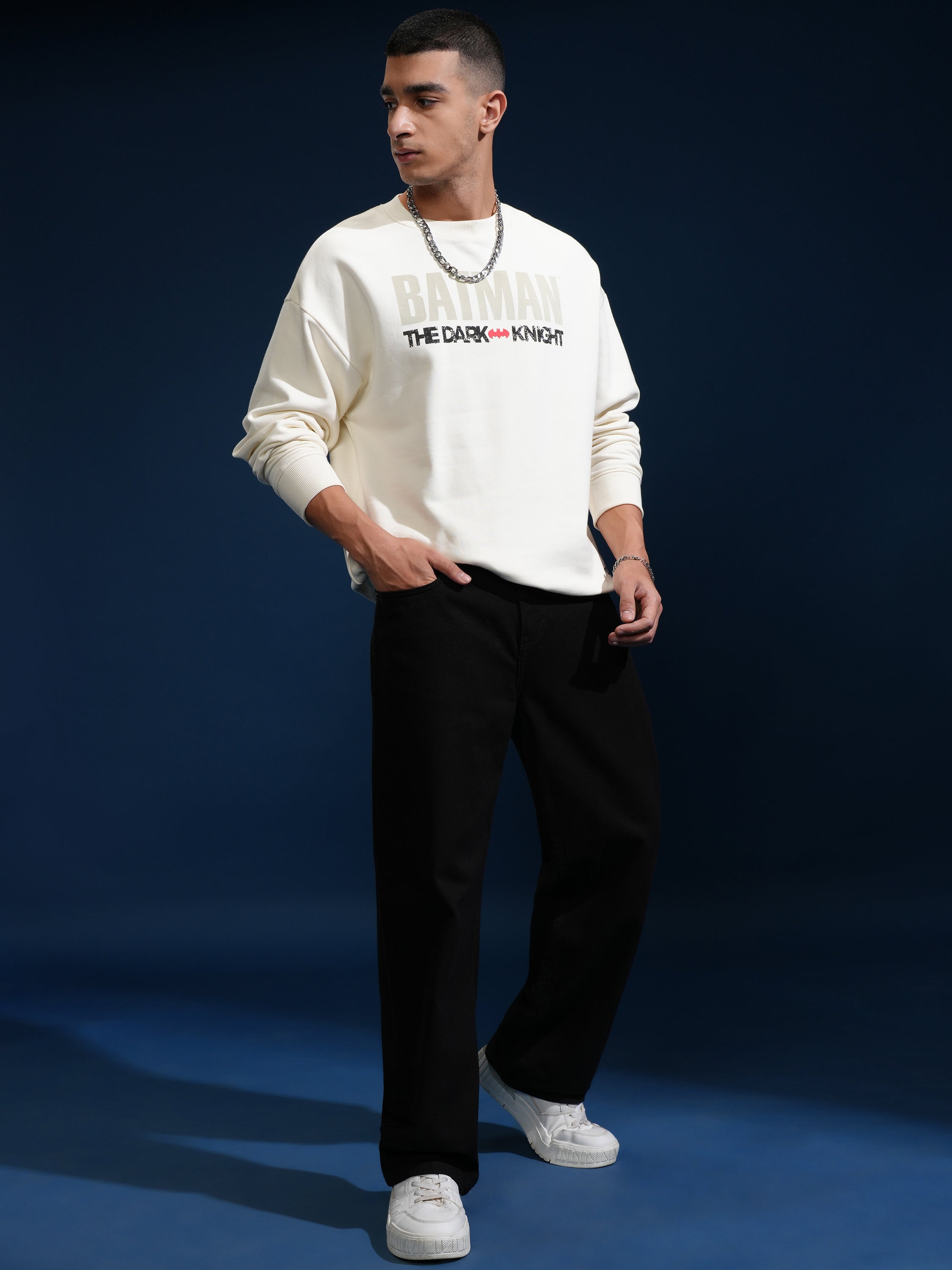DC By Highlander Men White Batman Round Neck Pullover Sweatshirt - White - Image 2