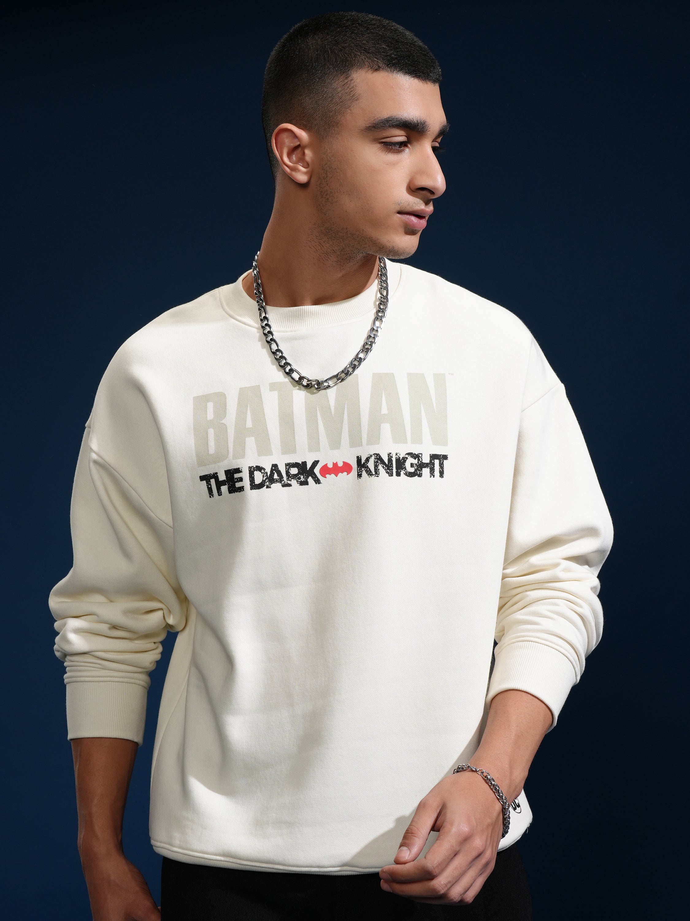 DC By Highlander Men White Batman Round Neck Pullover Sweatshirt - White - Image 3