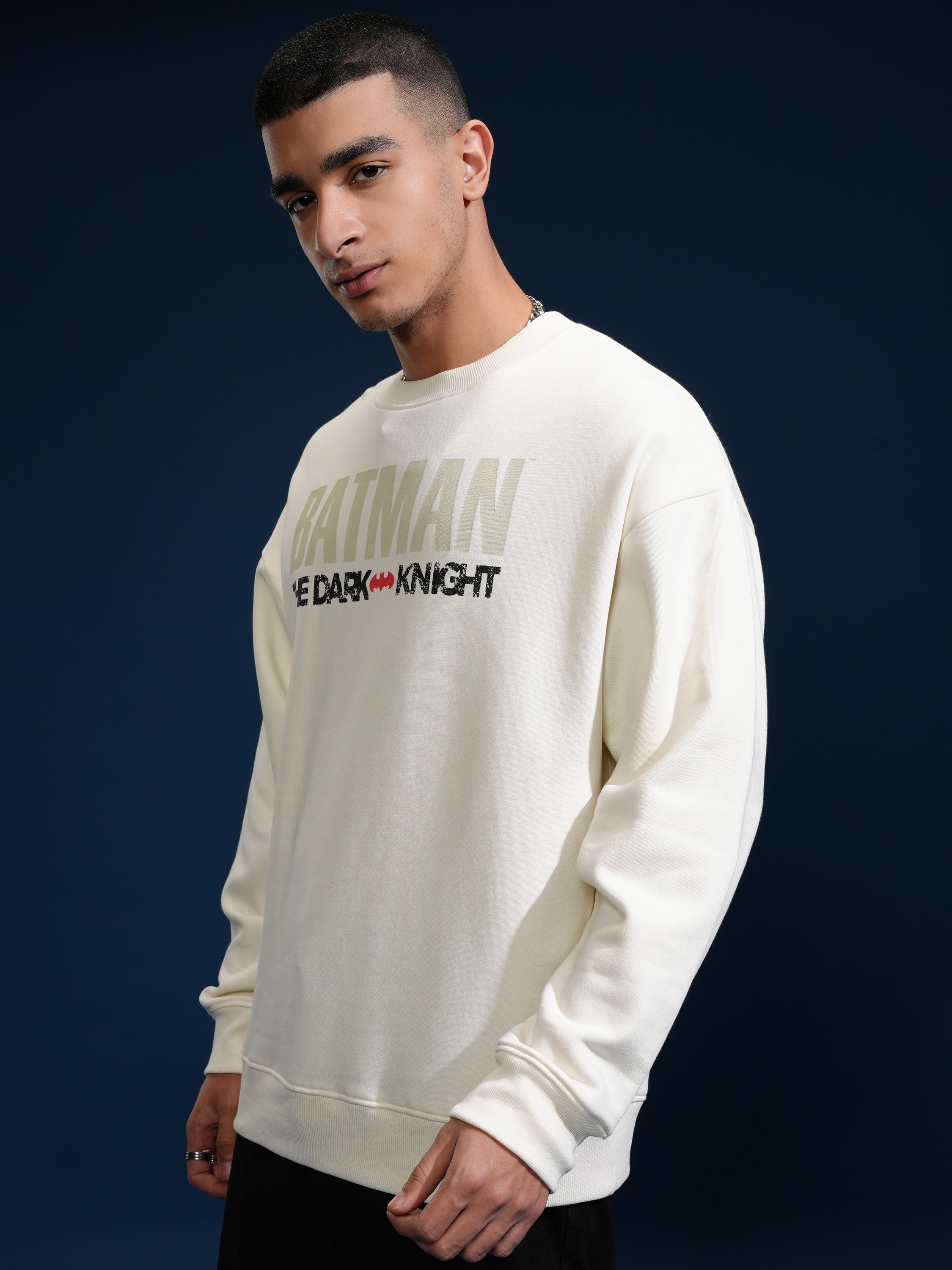 DC By Highlander Men White Batman Round Neck Pullover Sweatshirt - White - Image 4