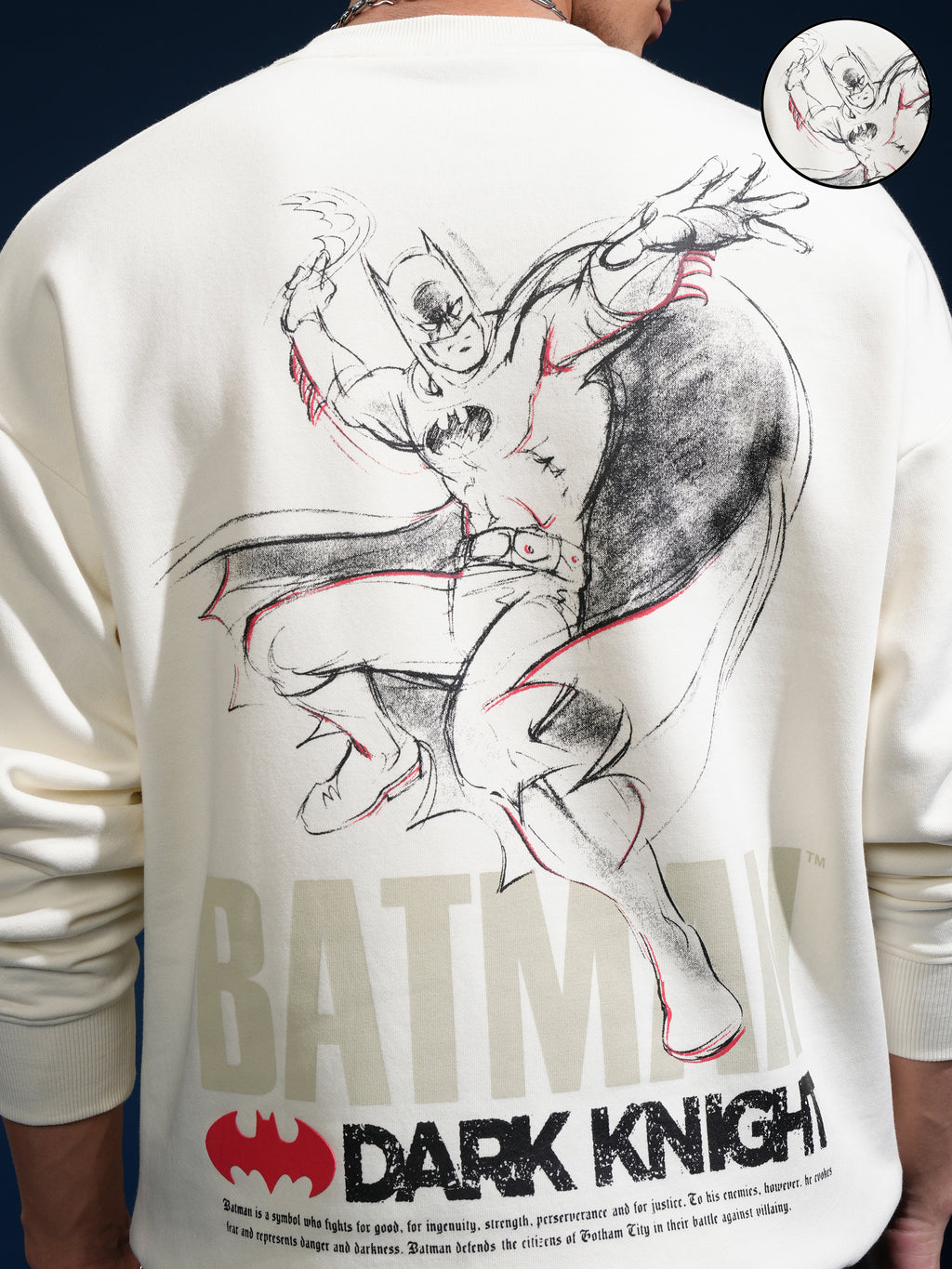 DC By Highlander Men White Batman Round Neck Pullover Sweatshirt - White - Image 5