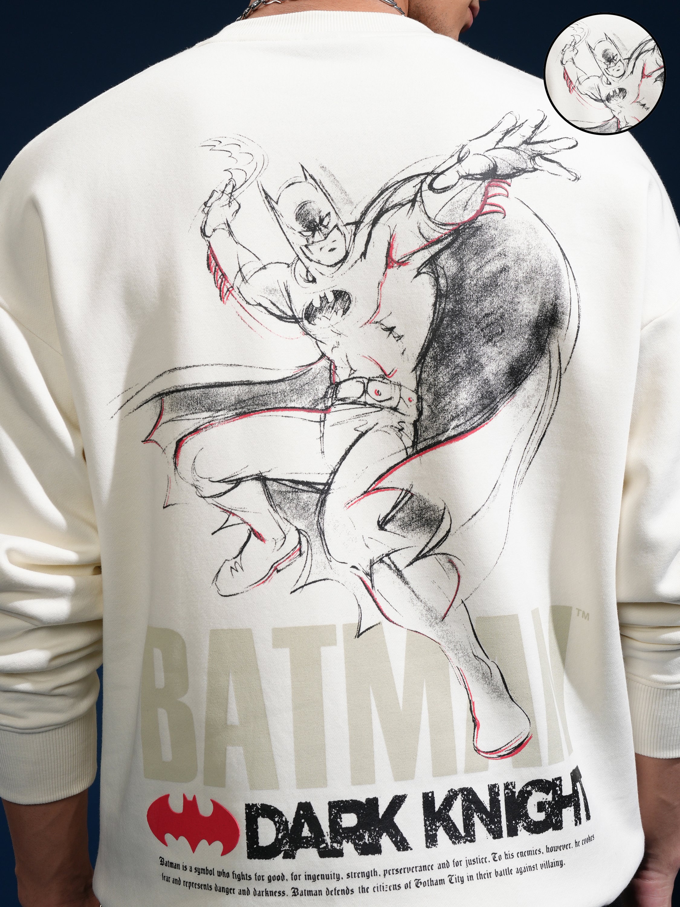 DC By Highlander Men White Batman Round Neck Pullover Sweatshirt - White - Image 5