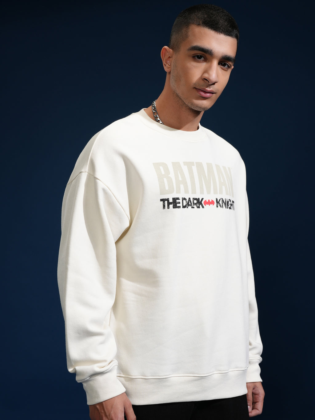 DC By Highlander Men White Batman Round Neck Pullover Sweatshirt - White - Image 6