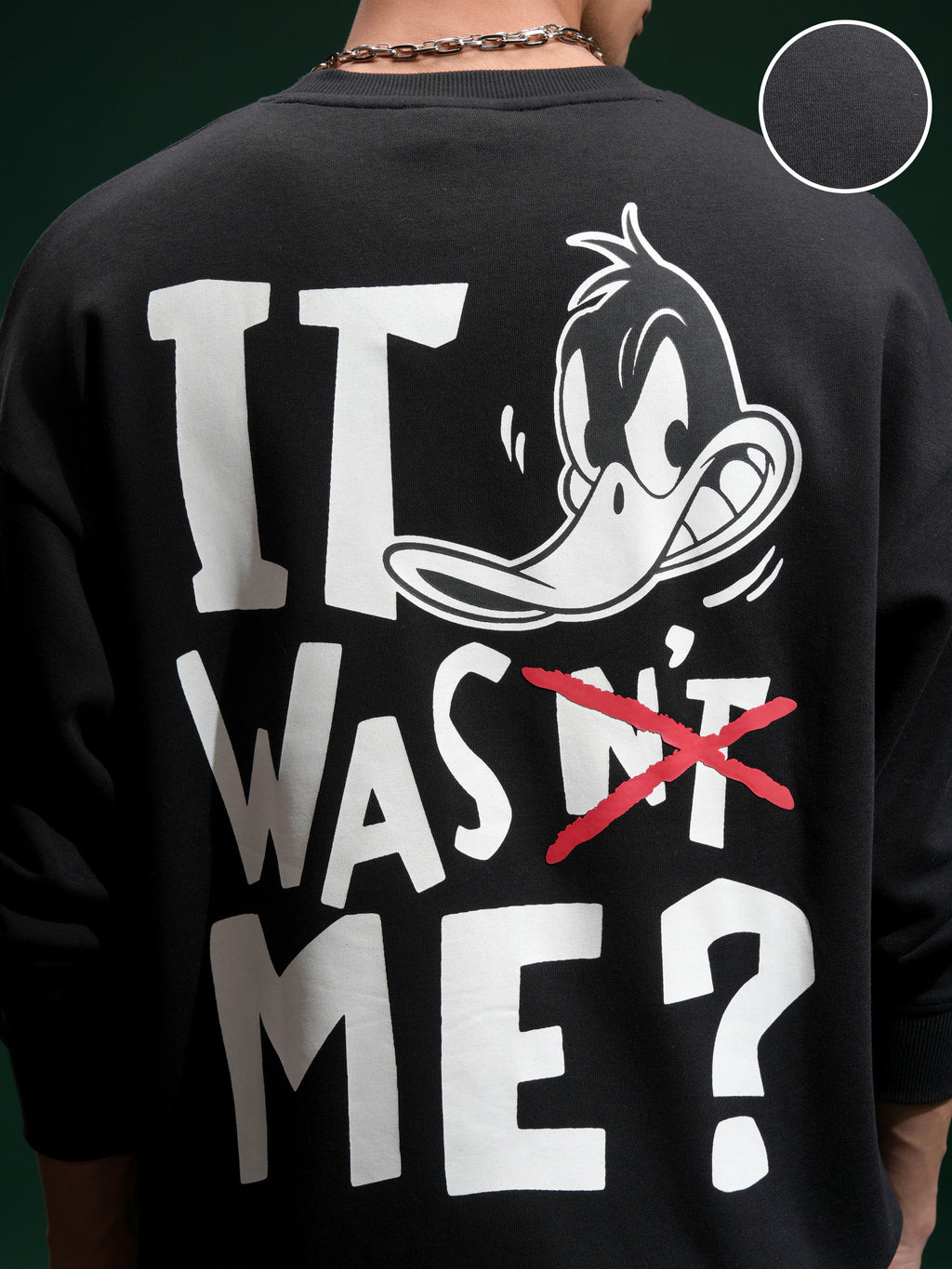 WB By Highlander Men Black Daffy Duck Round Neck Pullover Sweatshirt - Black - Image 5