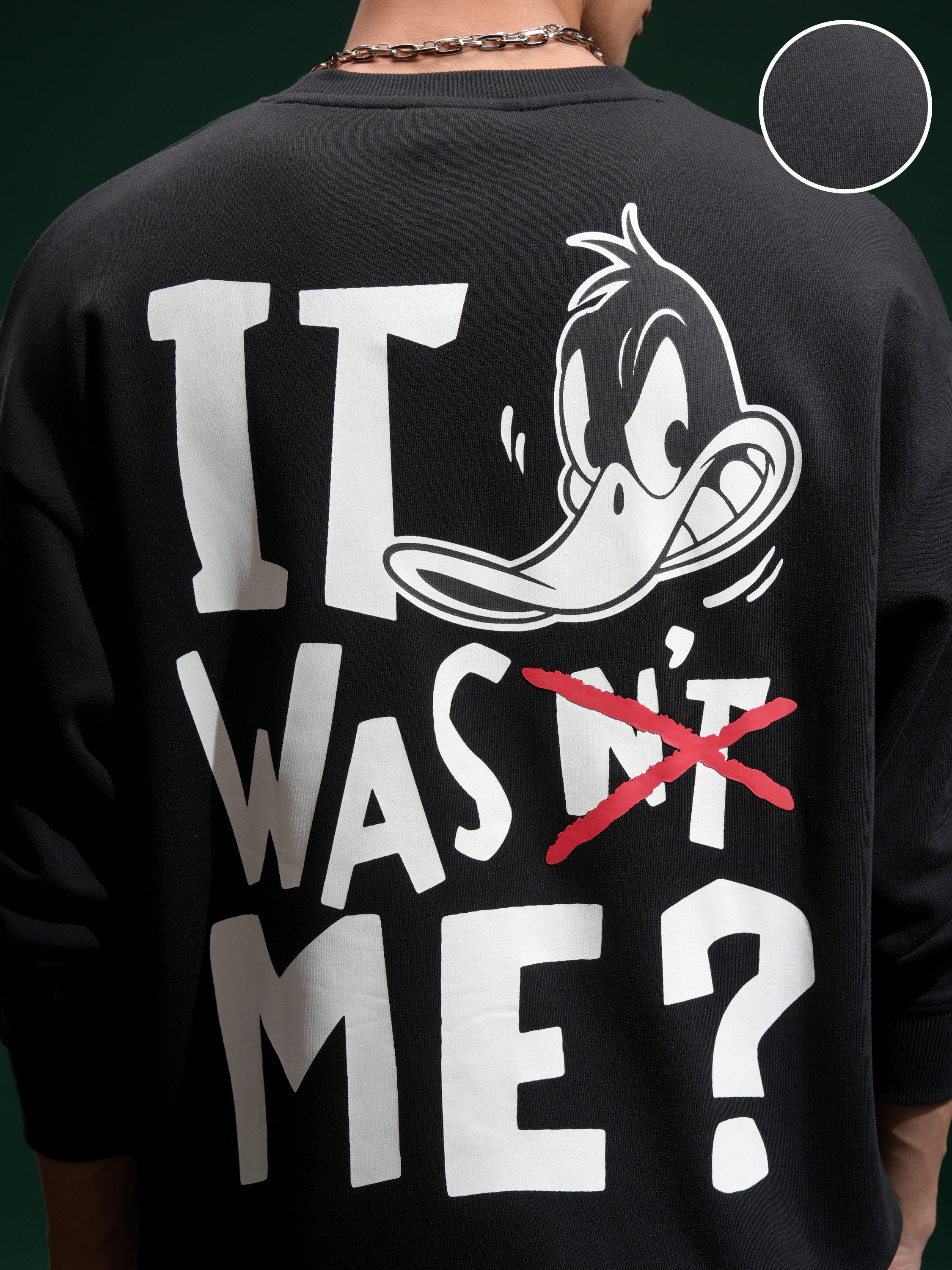 WB By Highlander Men Black Daffy Duck Round Neck Pullover Sweatshirt - Black - Image 5