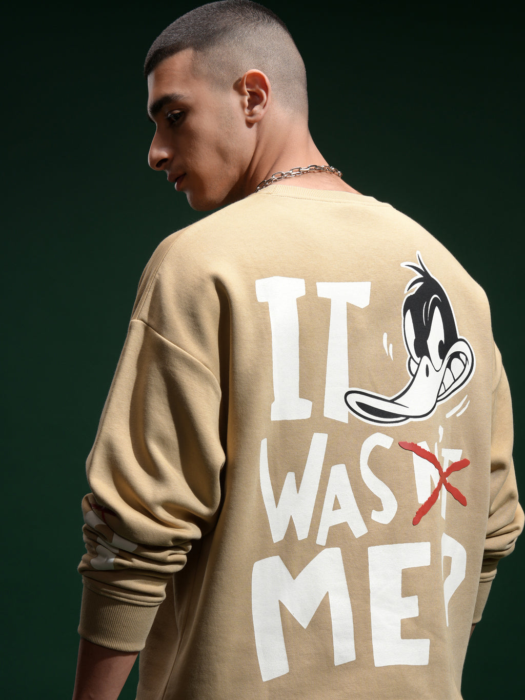 WB By Highlander Men Brown Daffy Duck Round Neck Pullover Sweatshirt - Brown - Image 1