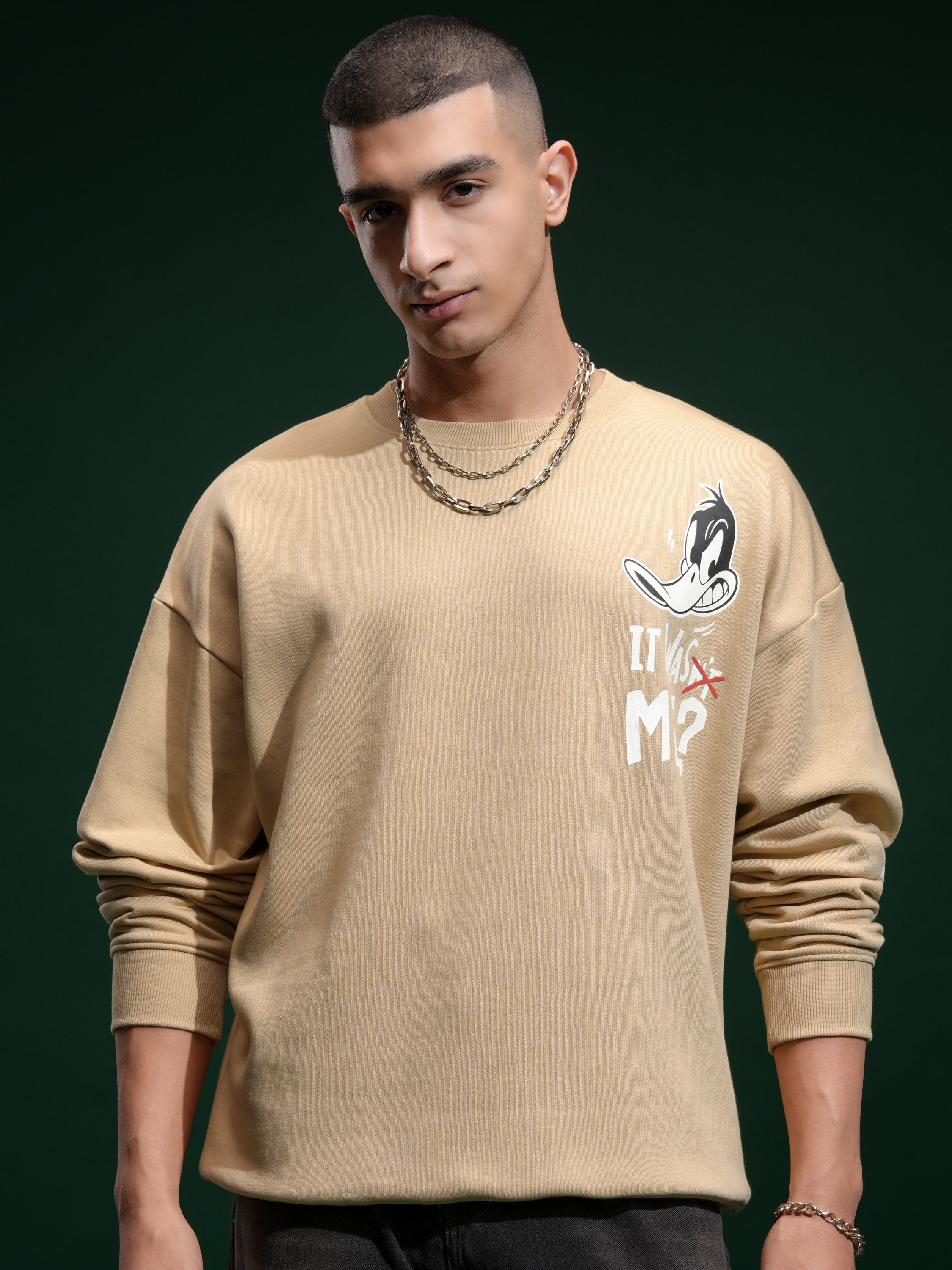 WB By Highlander Men Brown Daffy Duck Round Neck Pullover Sweatshirt - Brown - Image 3