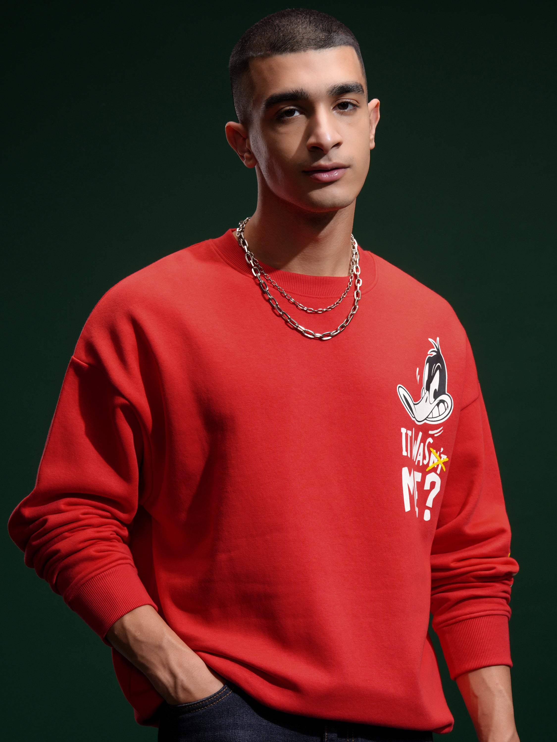 WB By Highlander Men Red Daffy Duck Round Neck Pullover Sweatshirt - Red - Image 3
