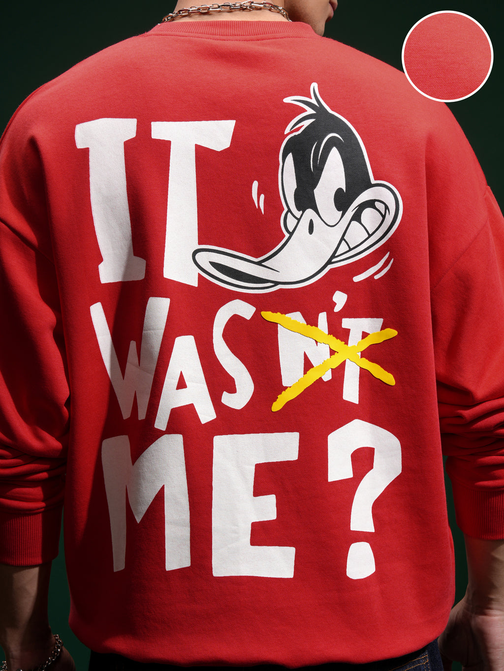 WB By Highlander Men Red Daffy Duck Round Neck Pullover Sweatshirt - Red - Image 5