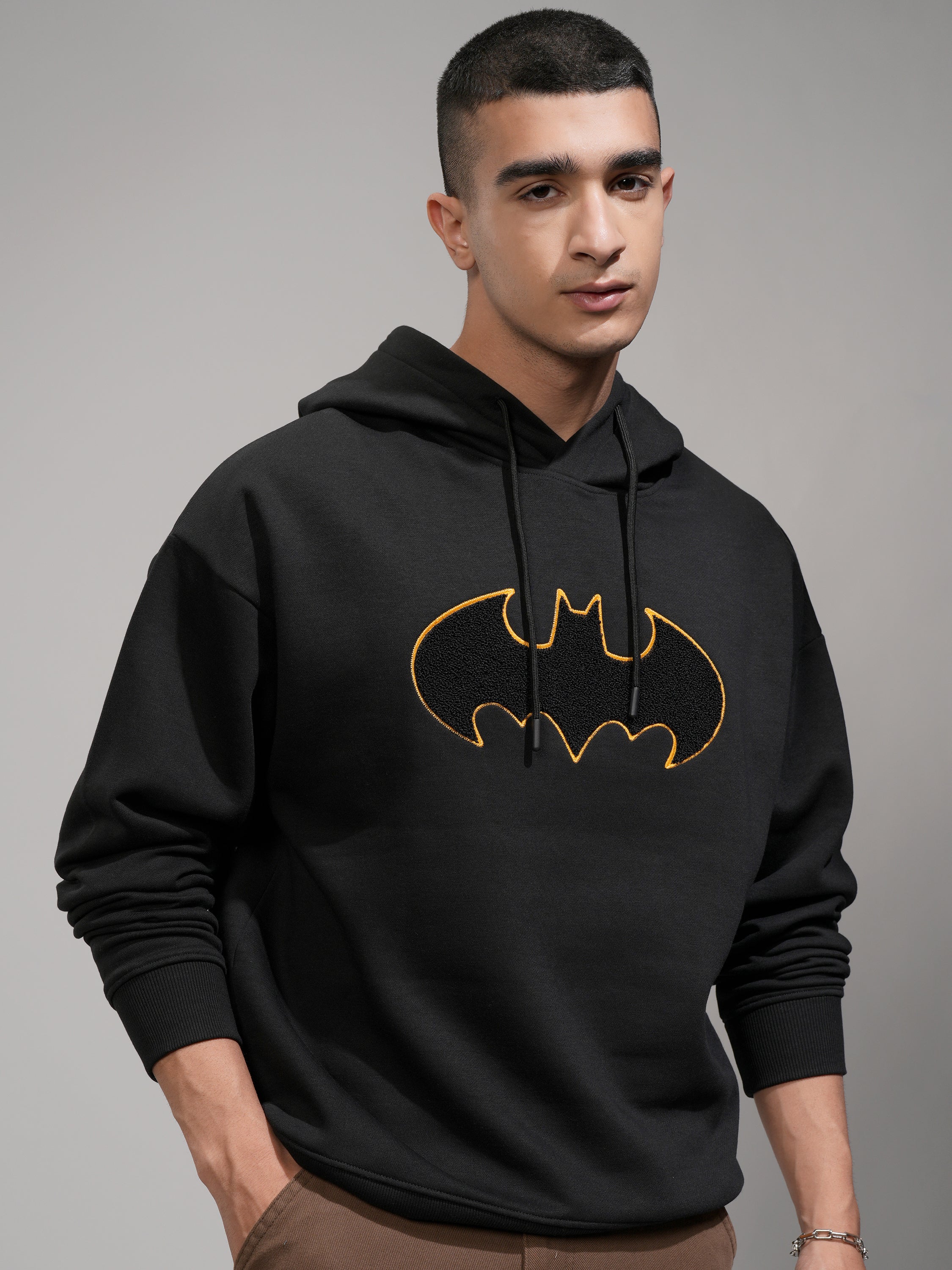 DC By Highlander Men Black Batman Hooded Pullover Sweatshirt - Black - Image 3