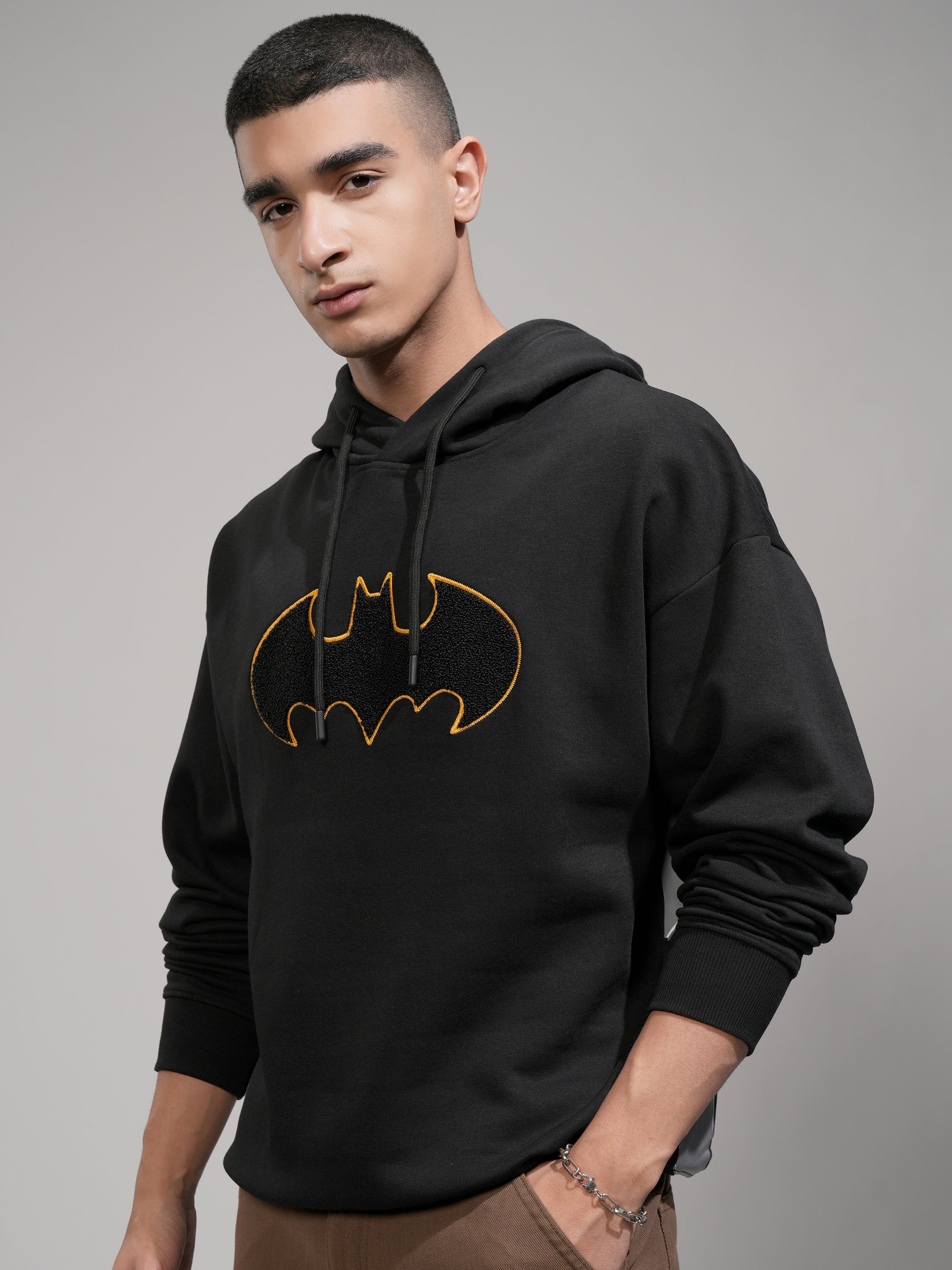 DC By Highlander Men Black Batman Hooded Pullover Sweatshirt - Black - Image 4