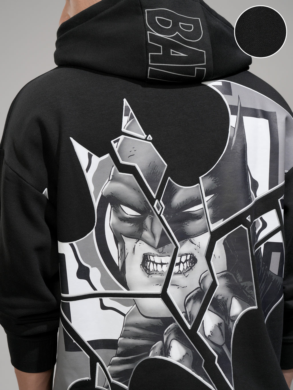 DC By Highlander Men Black Batman Hooded Pullover Sweatshirt - Black - Image 5