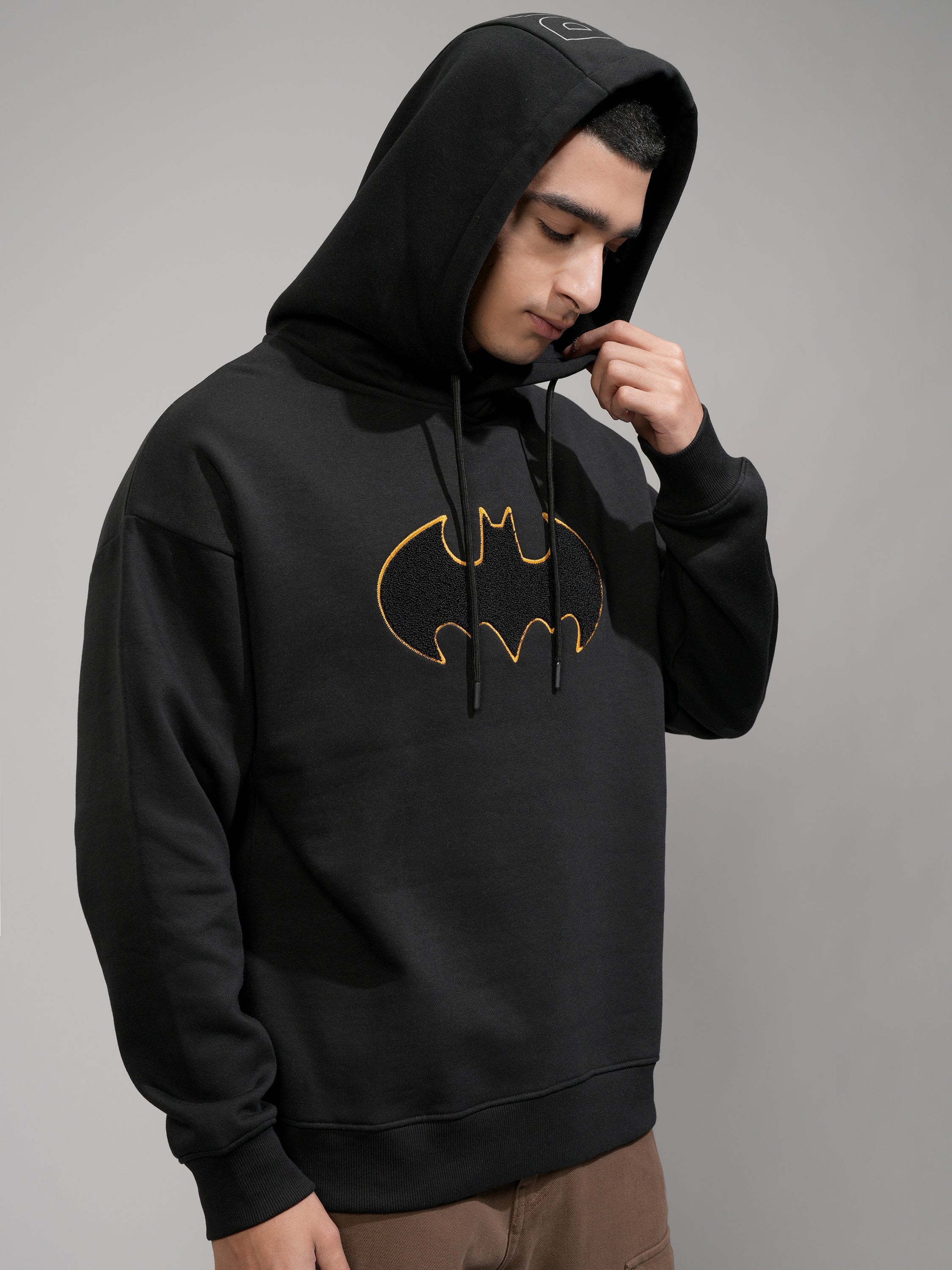 DC By Highlander Men Black Batman Hooded Pullover Sweatshirt - Black - Image 6