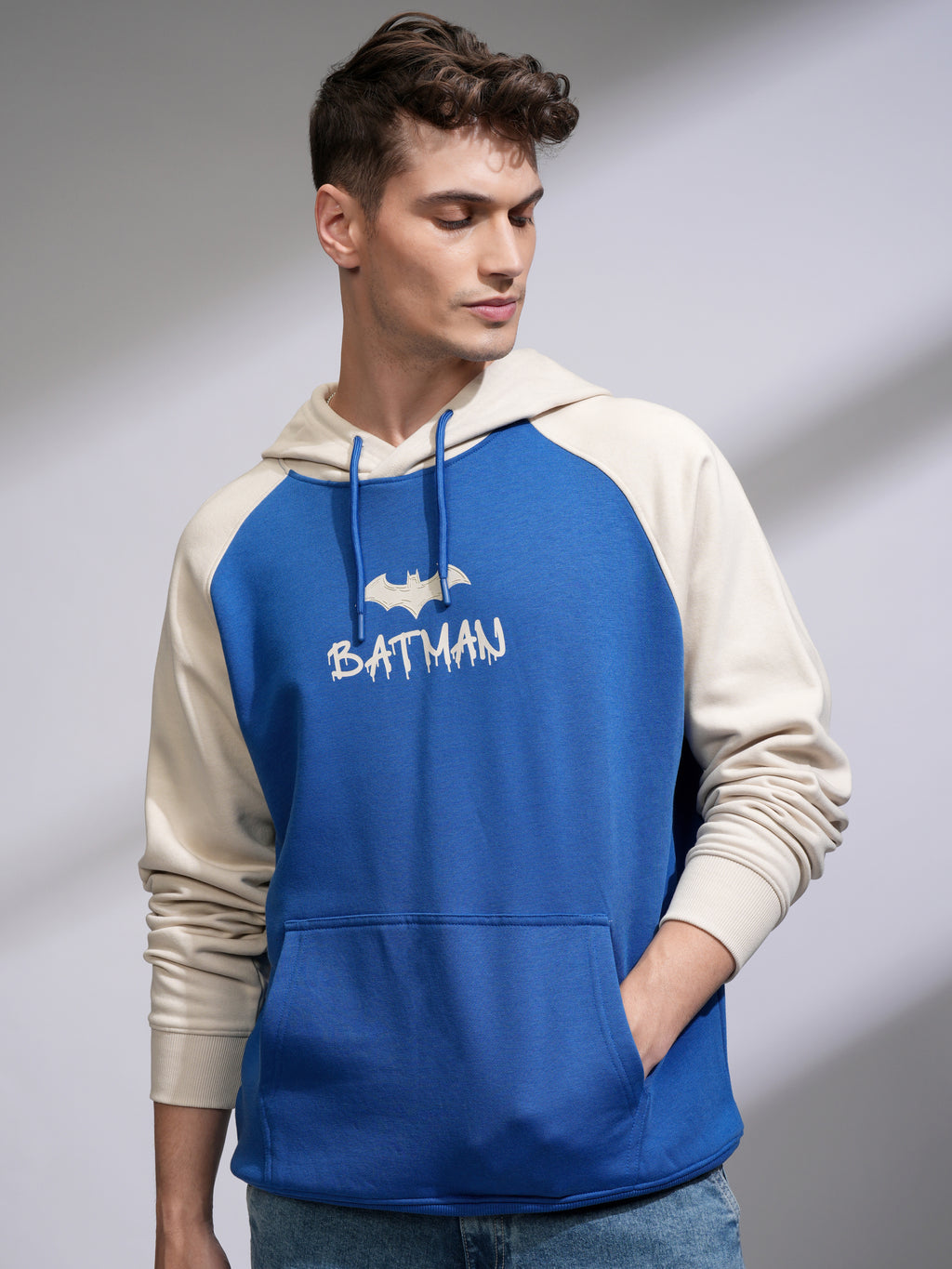 DC By Highlander Men Blue Batman Hooded Pullover Sweatshirt - Blue - Image 3