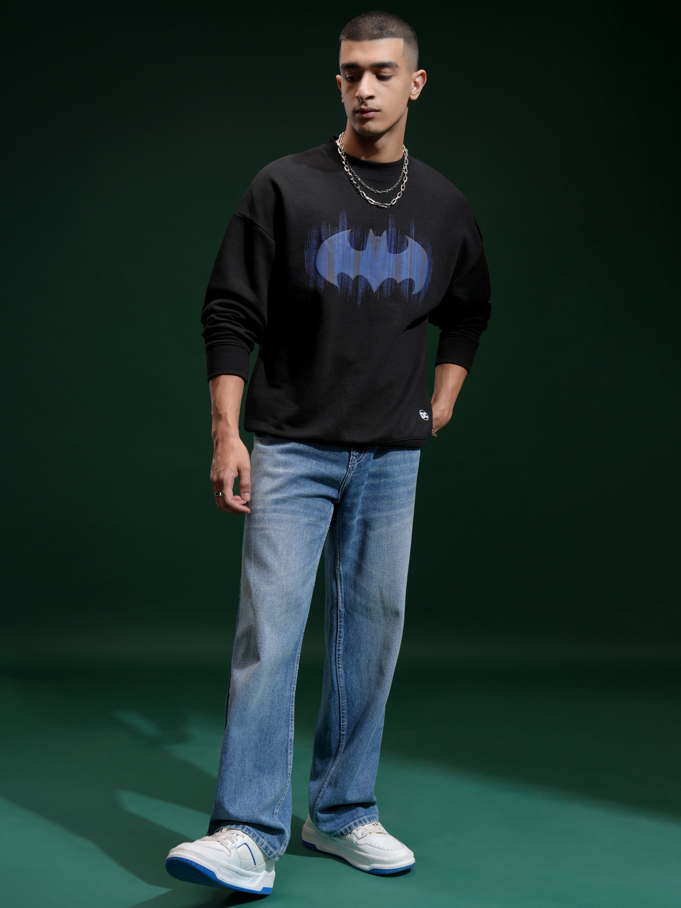 DC By Highlander Men Black Batman Round Neck Pullover Sweatshirt - Black - Image 2