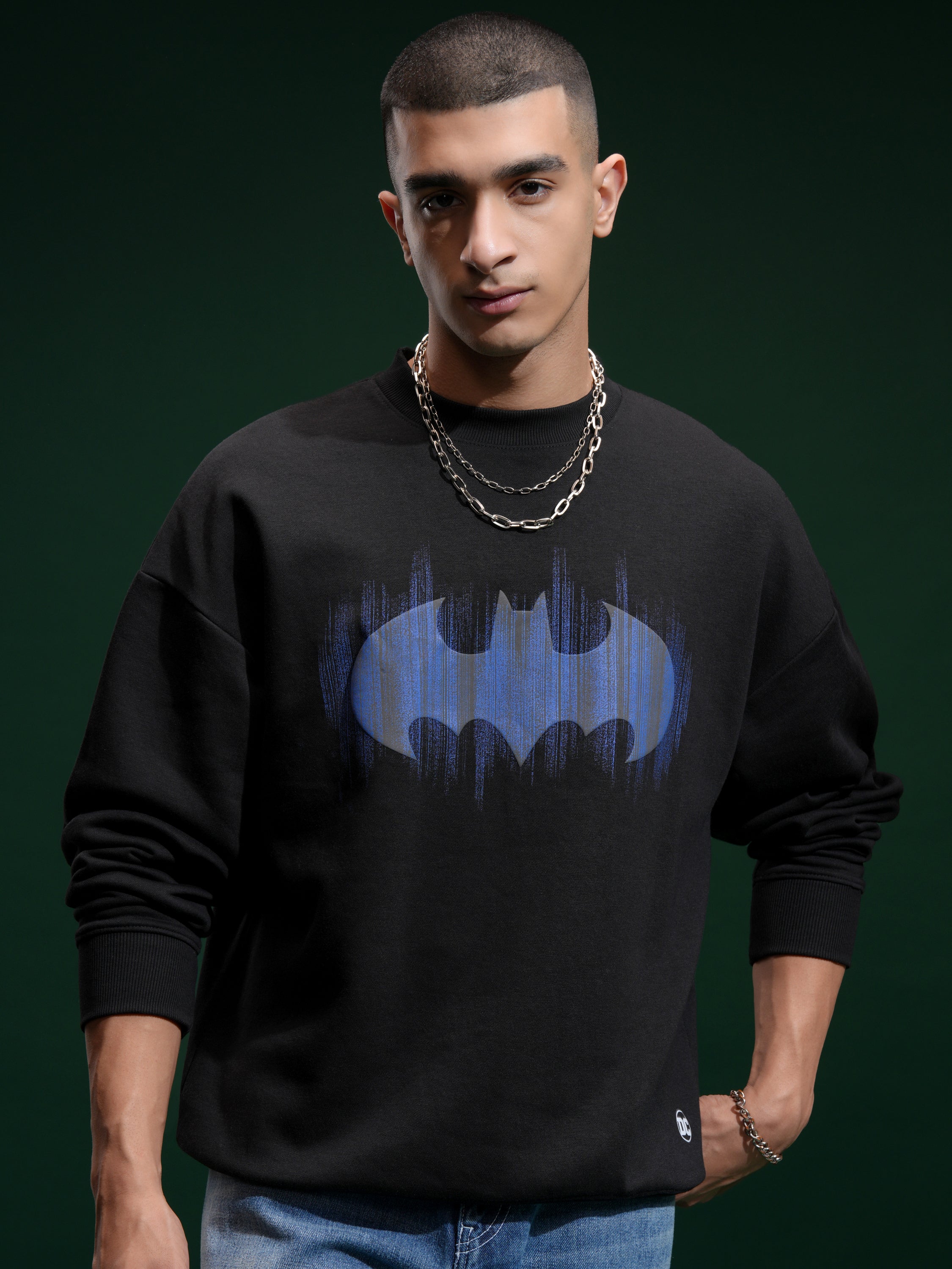 DC By Highlander Men Black Batman Round Neck Pullover Sweatshirt - Black - Image 3