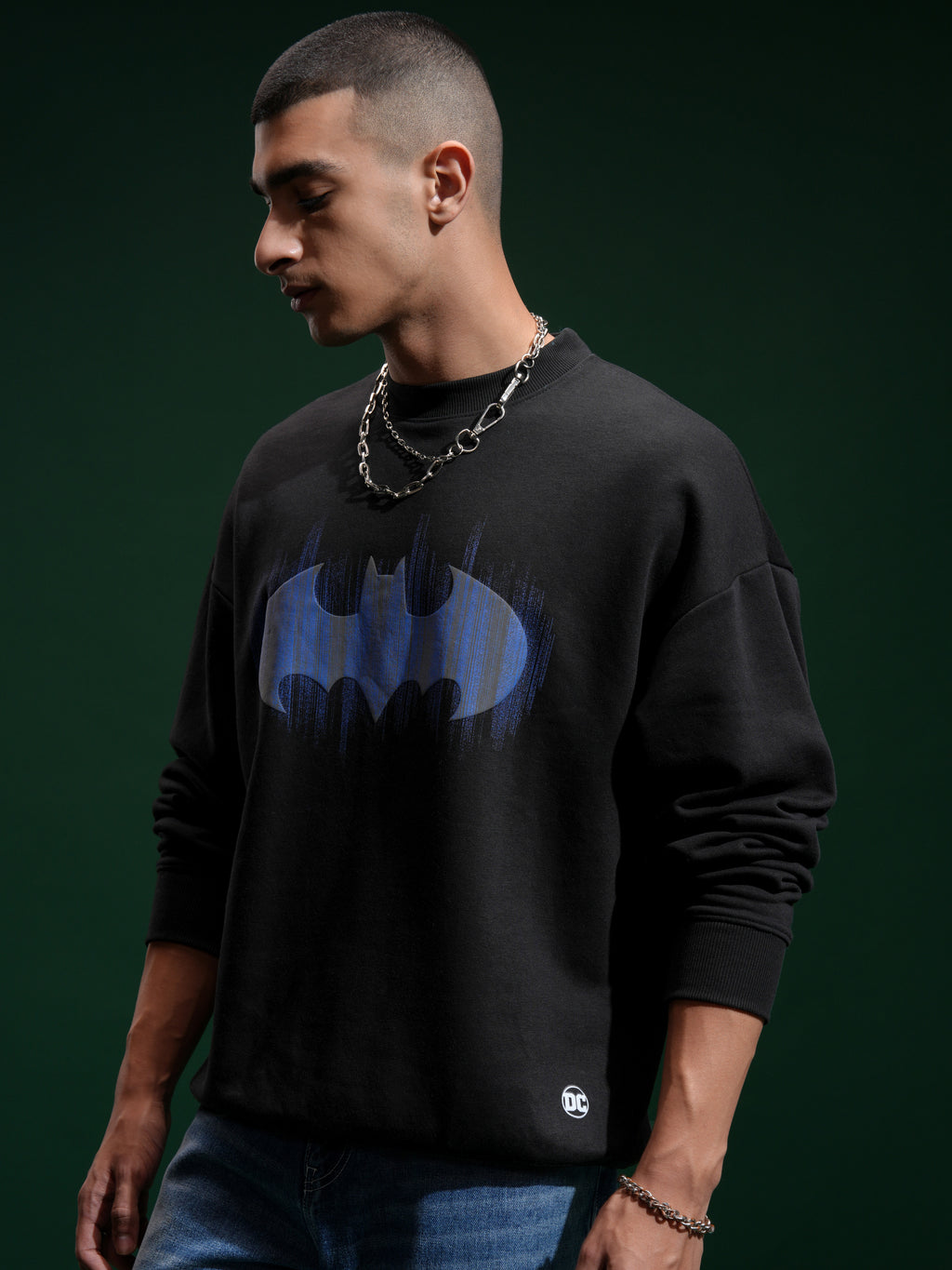 DC By Highlander Men Black Batman Round Neck Pullover Sweatshirt - Black - Image 4