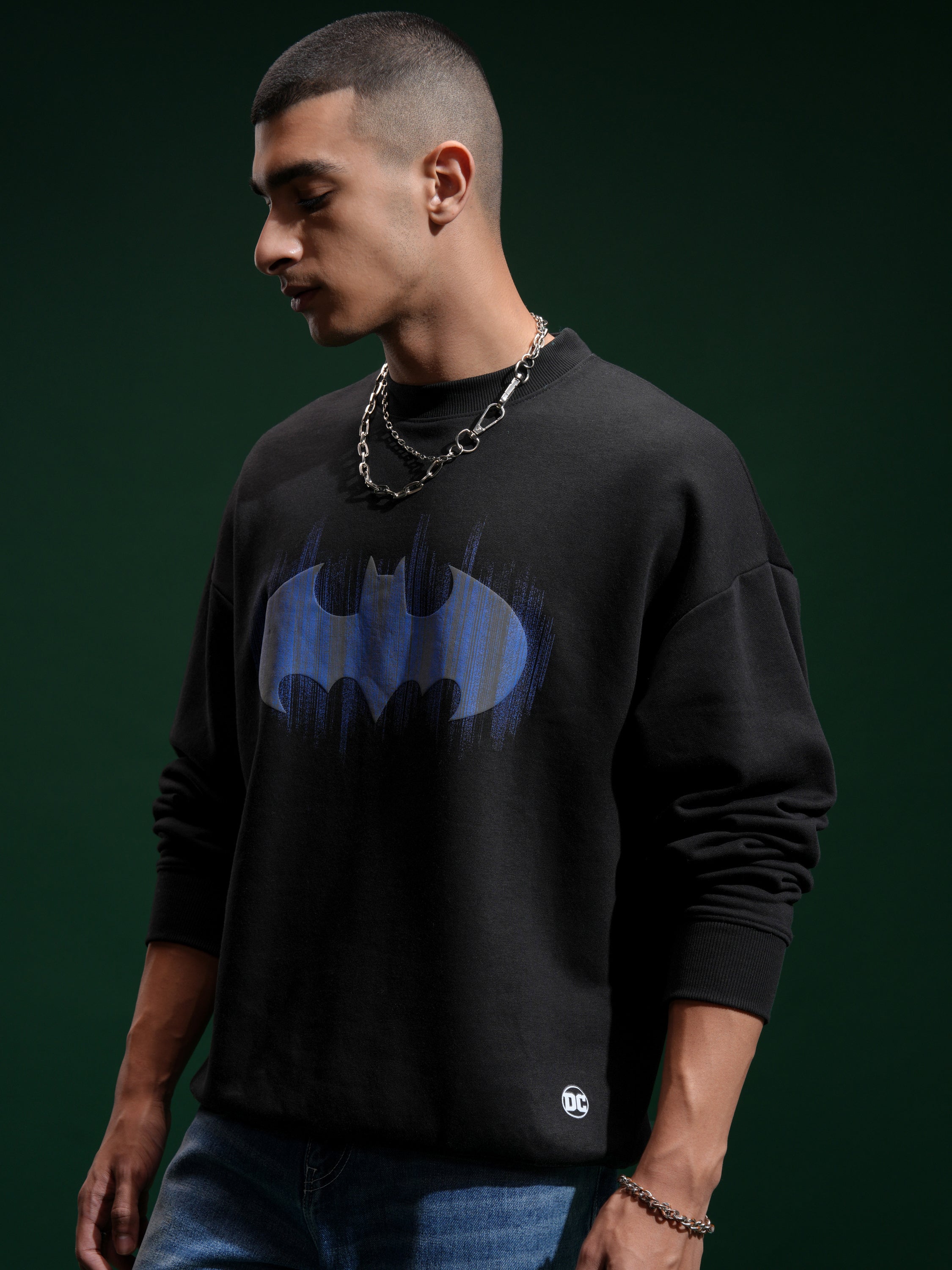 DC By Highlander Men Black Batman Round Neck Pullover Sweatshirt - Black - Image 4