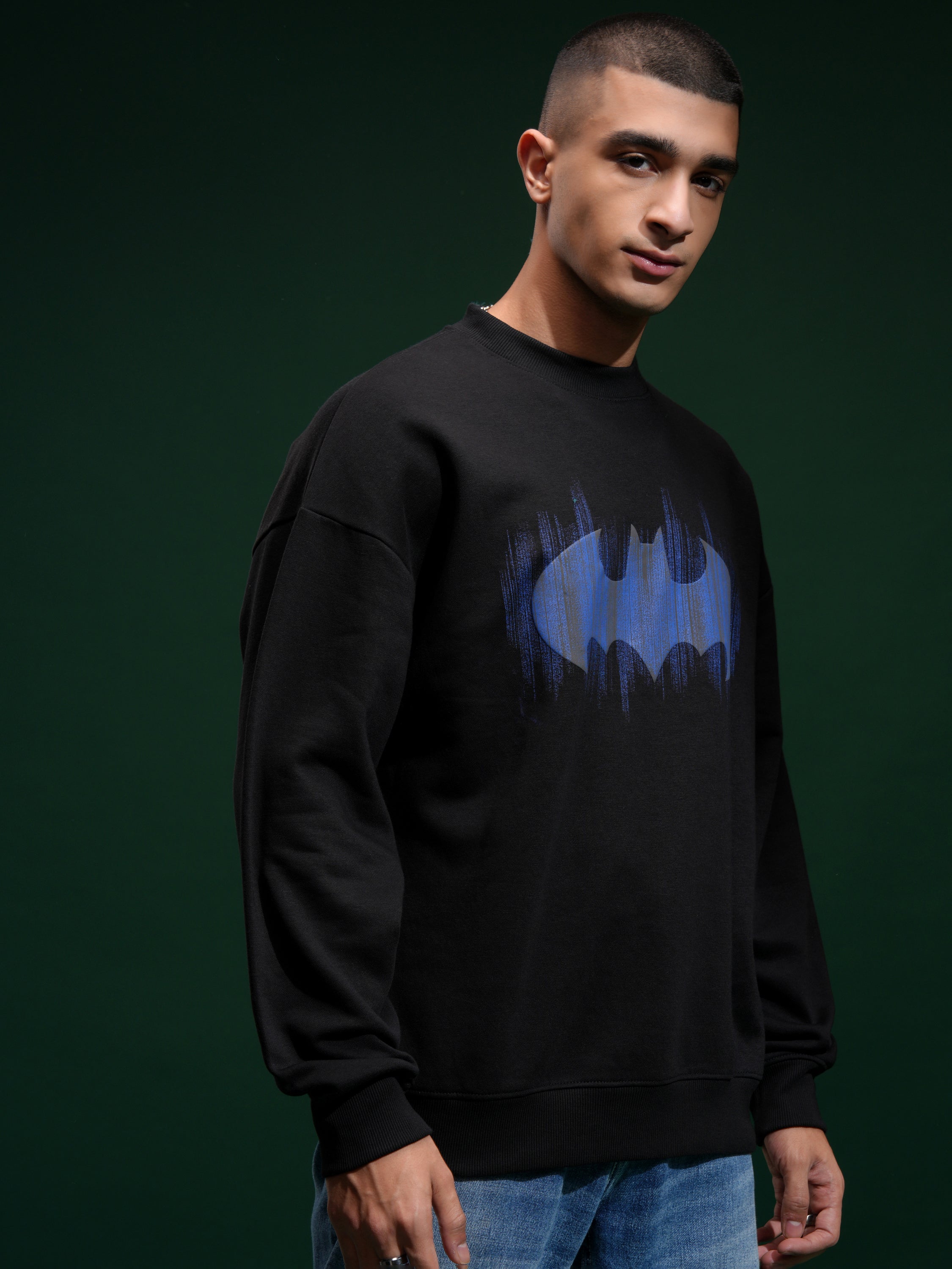 DC By Highlander Men Black Batman Round Neck Pullover Sweatshirt - Black - Image 6