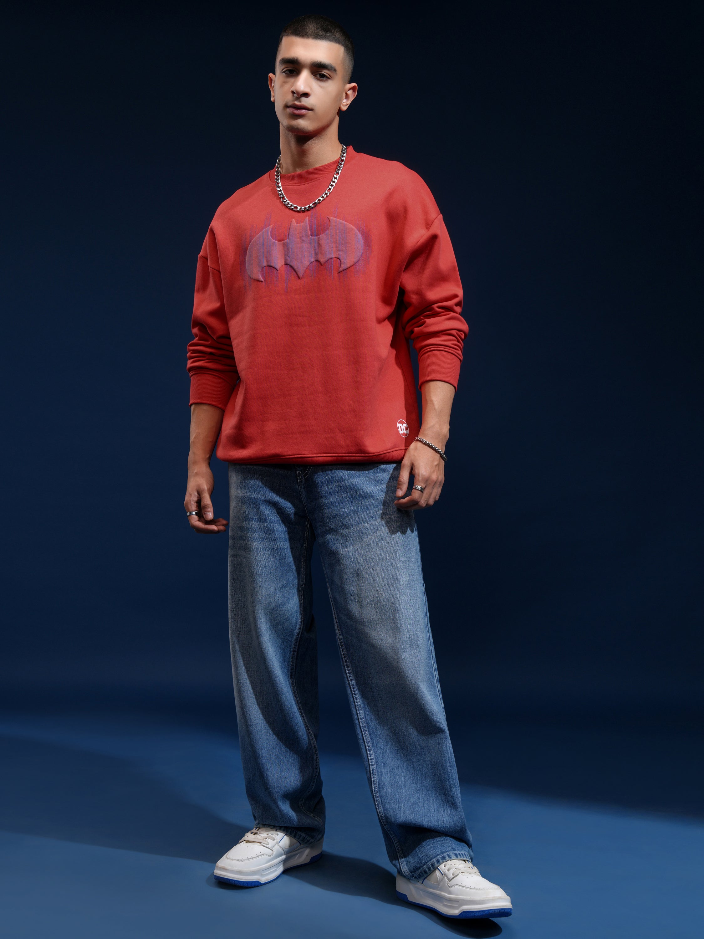 DC By Highlander Men Red Batman Round Neck Pullover Sweatshirt - Red - Image 2