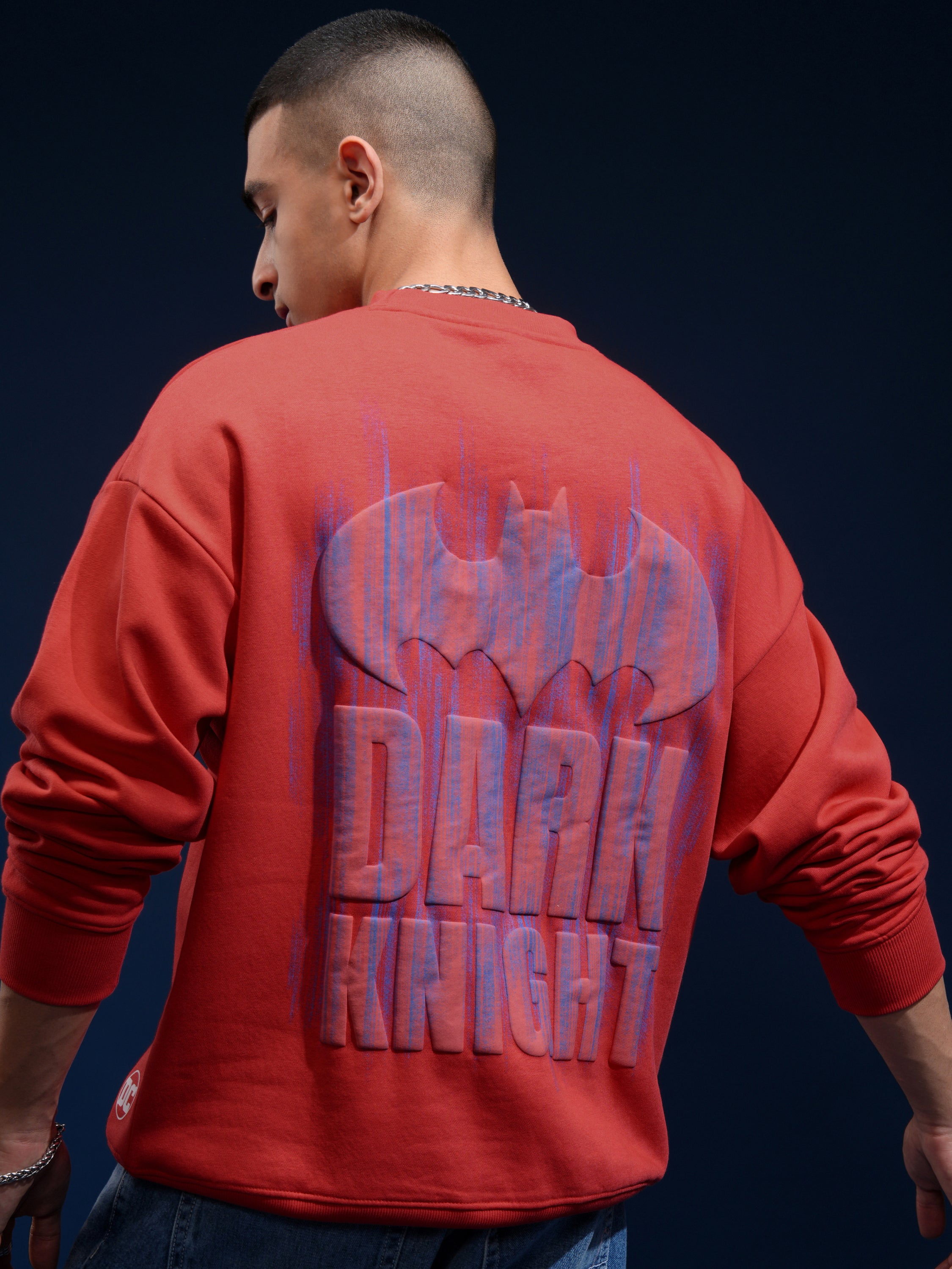 DC By Highlander Men Red Batman Round Neck Pullover Sweatshirt - Red - Image 3