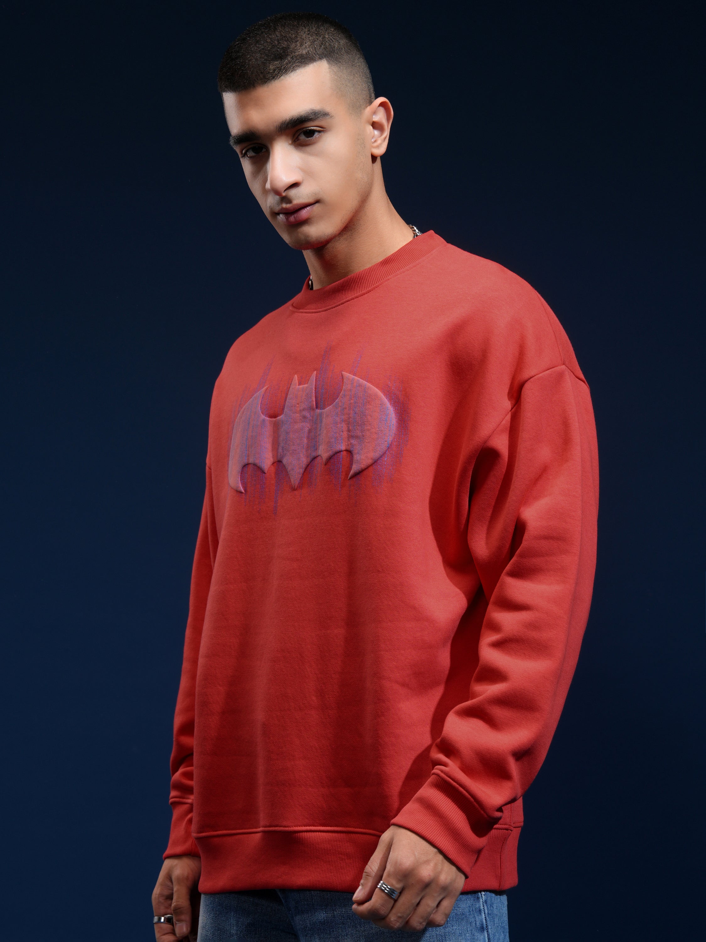 DC By Highlander Men Red Batman Round Neck Pullover Sweatshirt - Red - Image 4